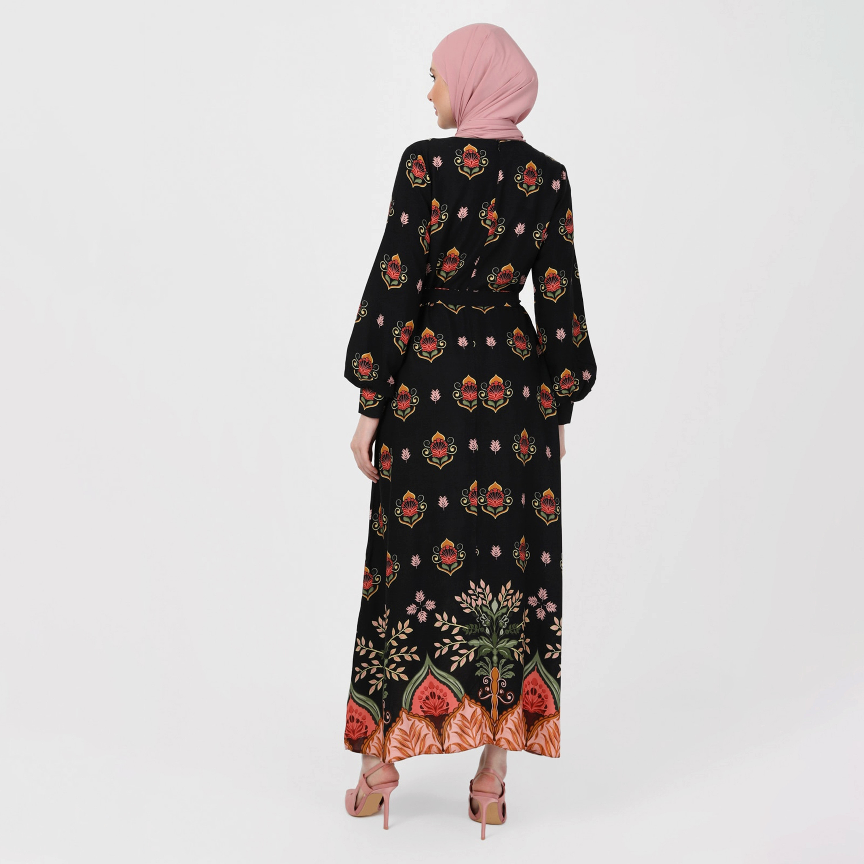 فستان متواضع مطبوعة برقبة دائرية وحزام ربطة من مودانيشا-women-clothing-dresses-image-5