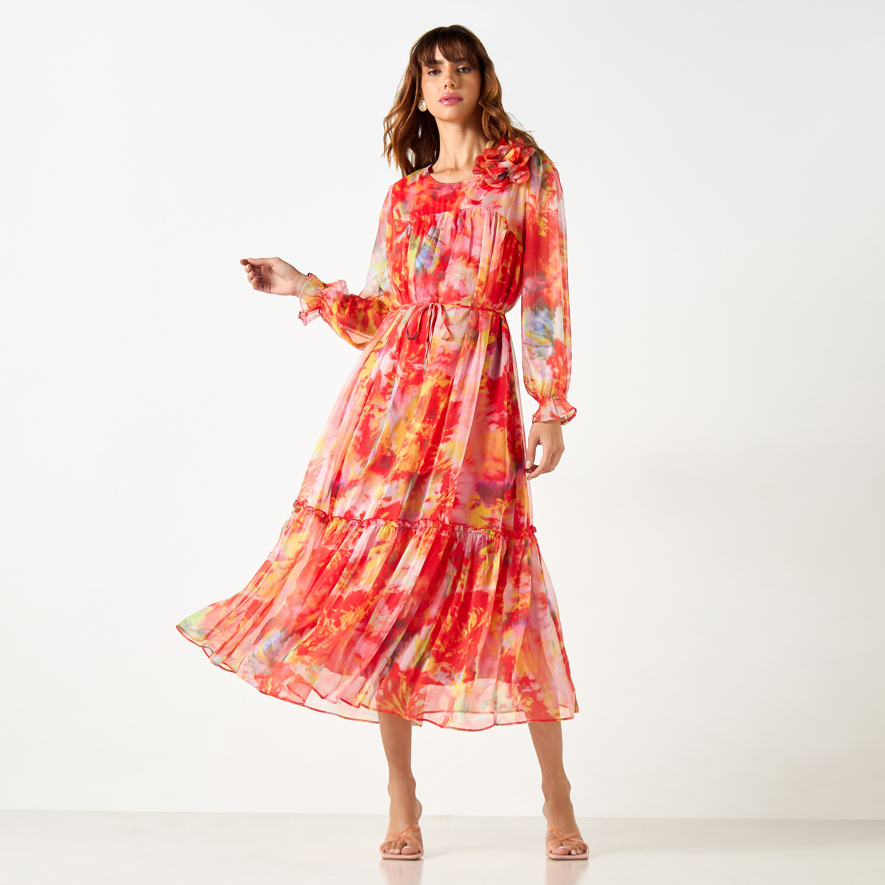 Shop 2Xtremz All-Over Print Dress with Volume Sleeves and