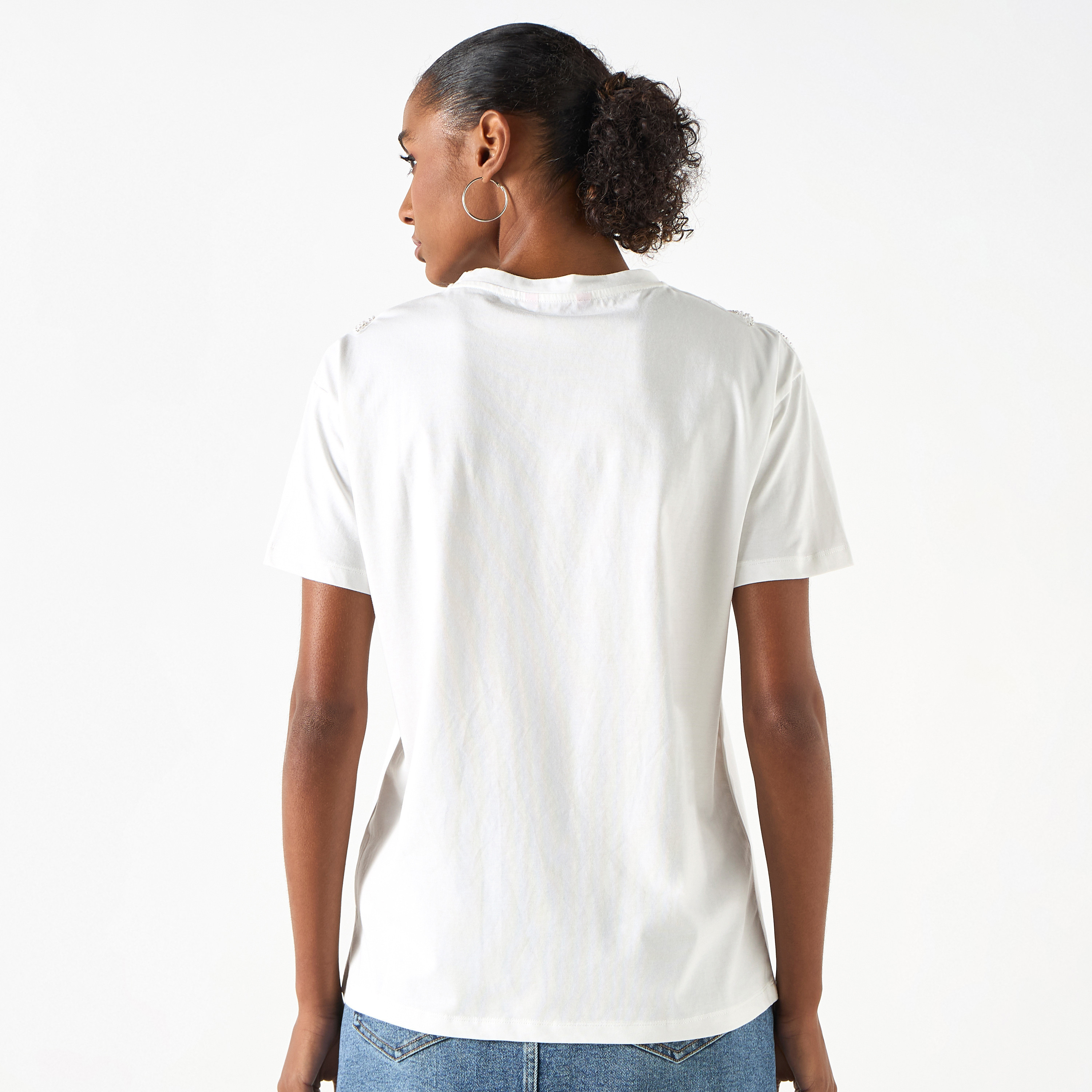 Tシャツ・カットソー SATUR [SATUR X TWB] All day Supima + Towel 4FT208 Shop 2Xtremz Embellished Crew Neck T-shirt with Short