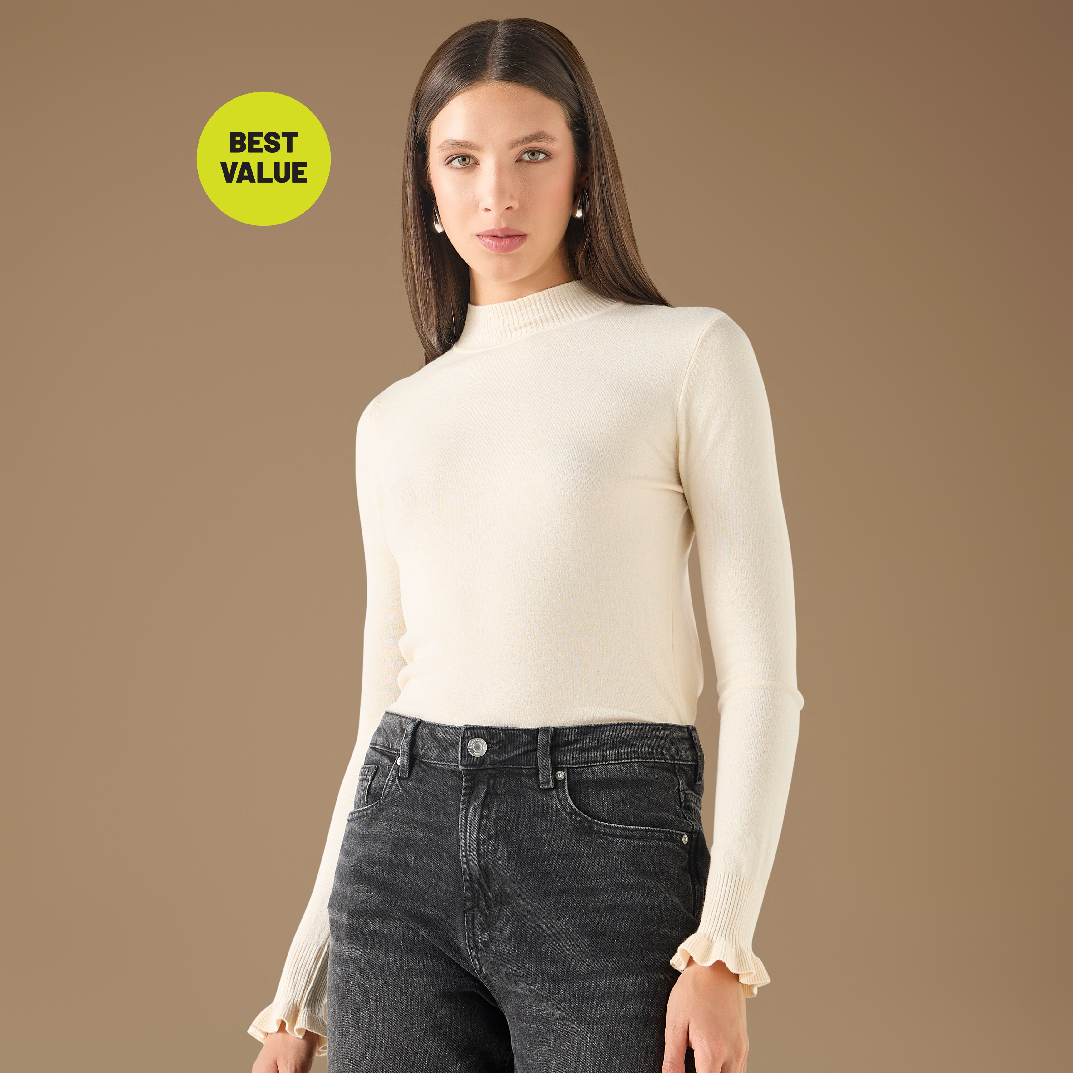 كنزة مضلّعة بياقة عالية وأكمام طويلة من تو إكستريمز-women-clothing-cardigansandjumpers-jumpers-image-5