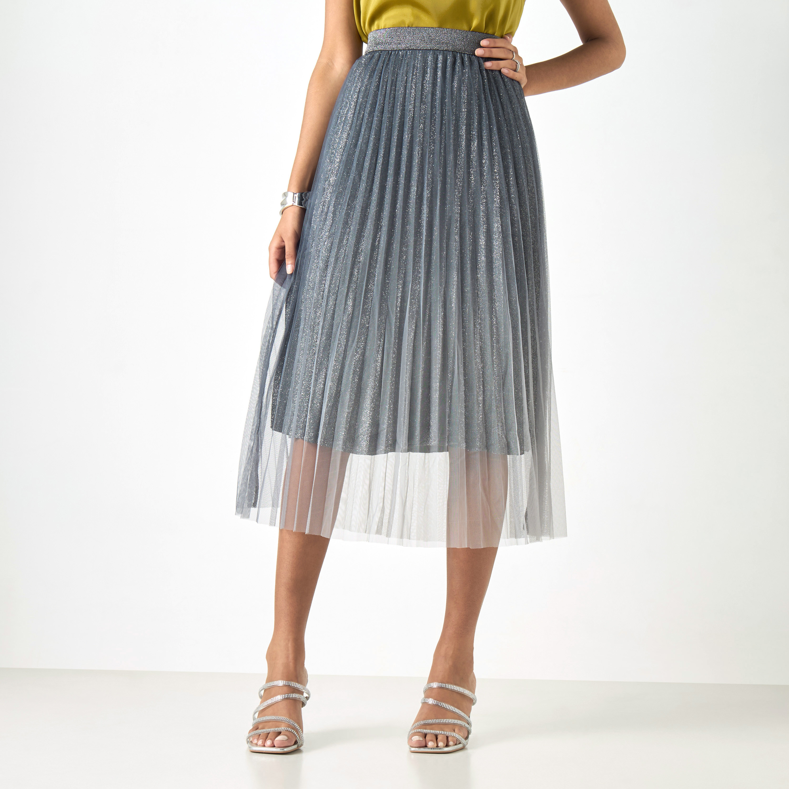 Shop 2Xtremz Pleated Midi A-Line Skirt with Elasticated