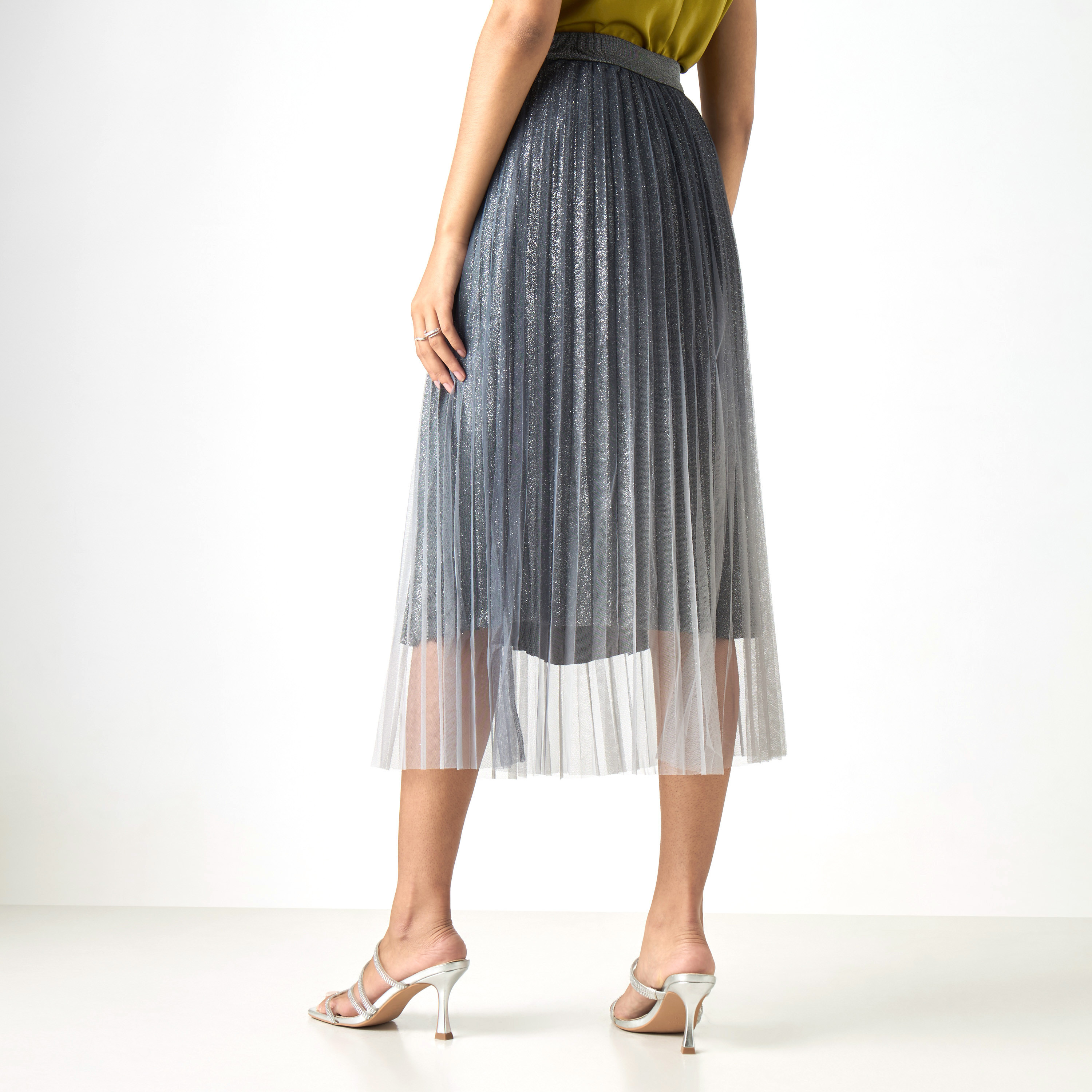 Silver pleated skirt new look