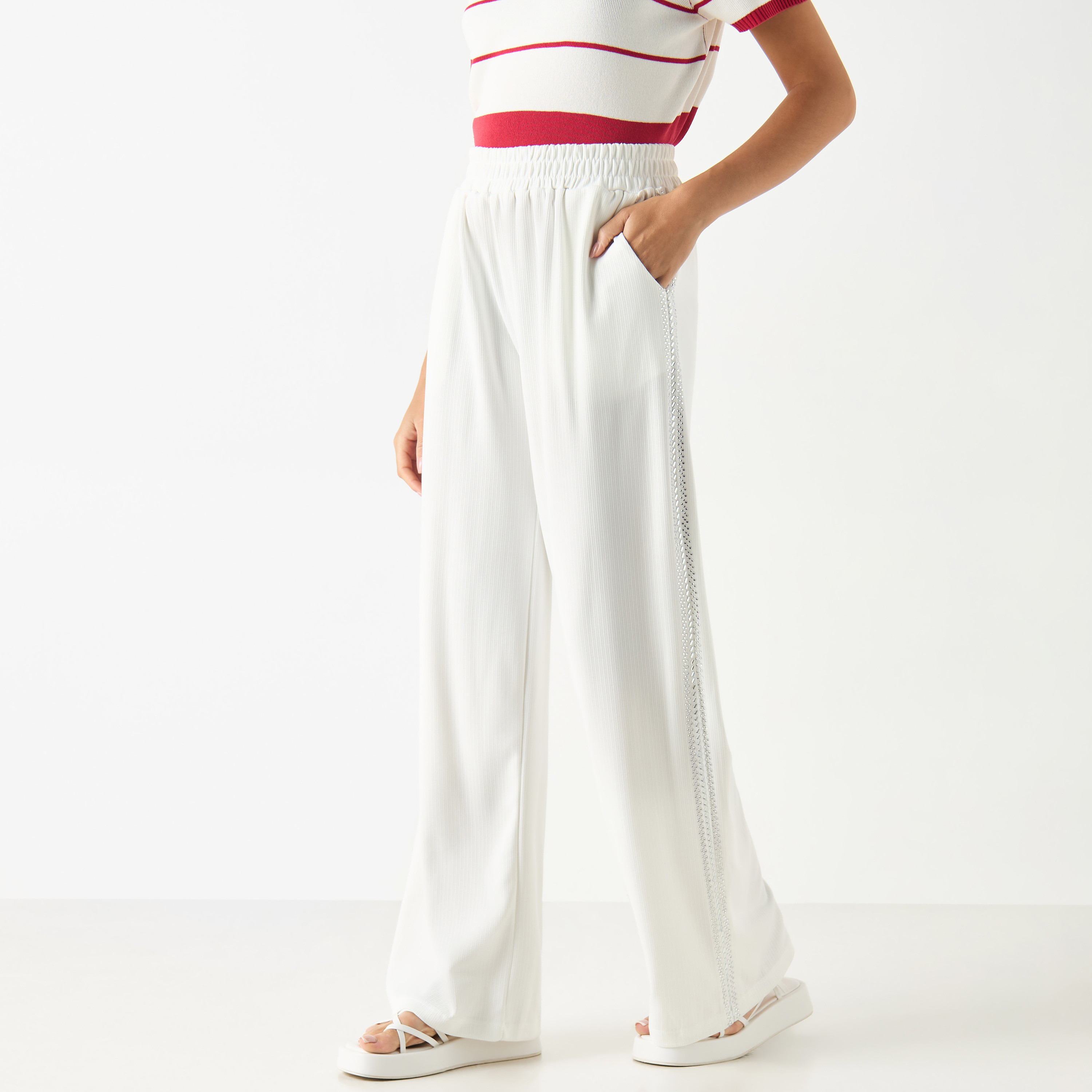 2Xtremz Textured Flexi Waist Pants with Pockets-women-clothing-trousers-image-1