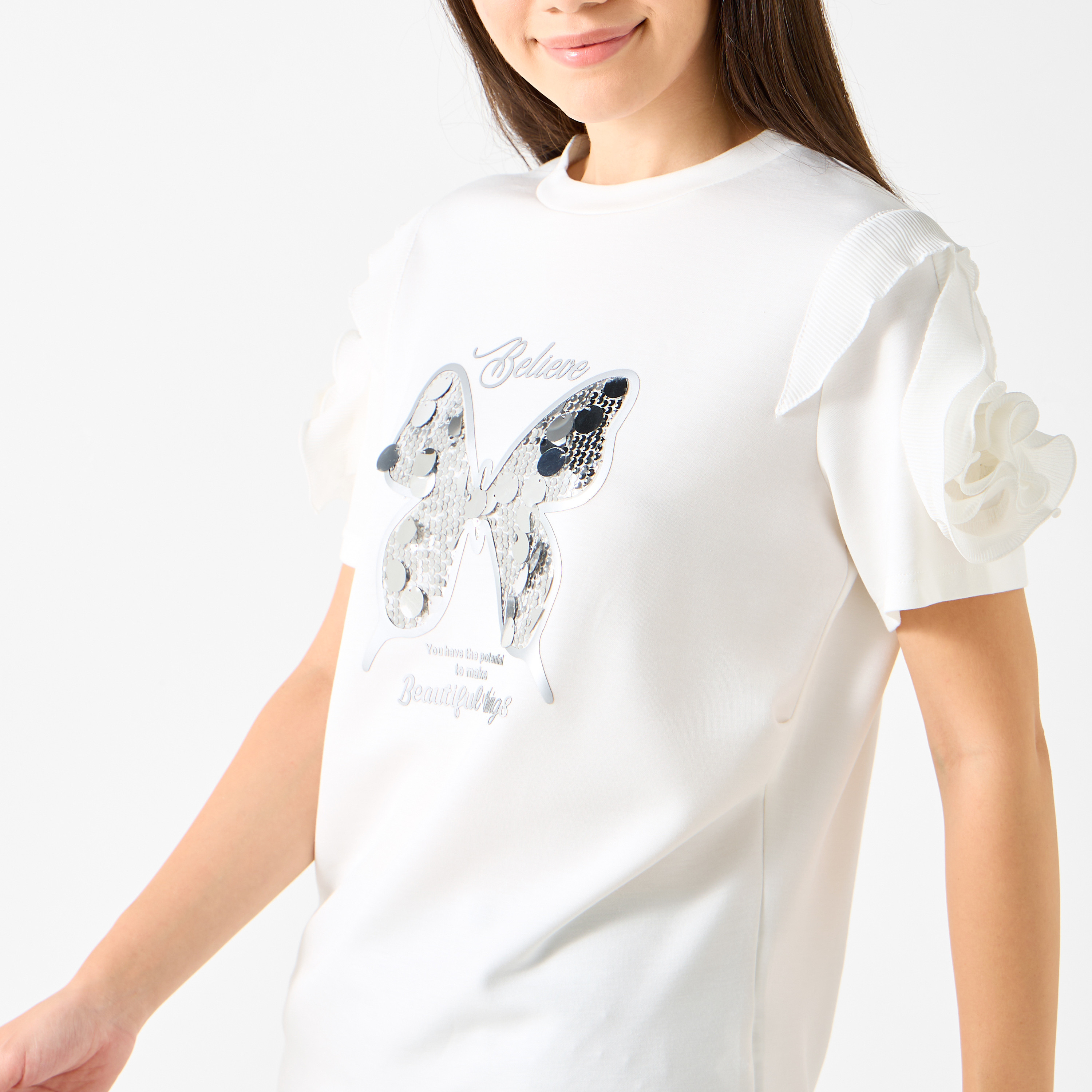 Shop 2Xtremz Butterfly Embellished T-shirt with Ruffle