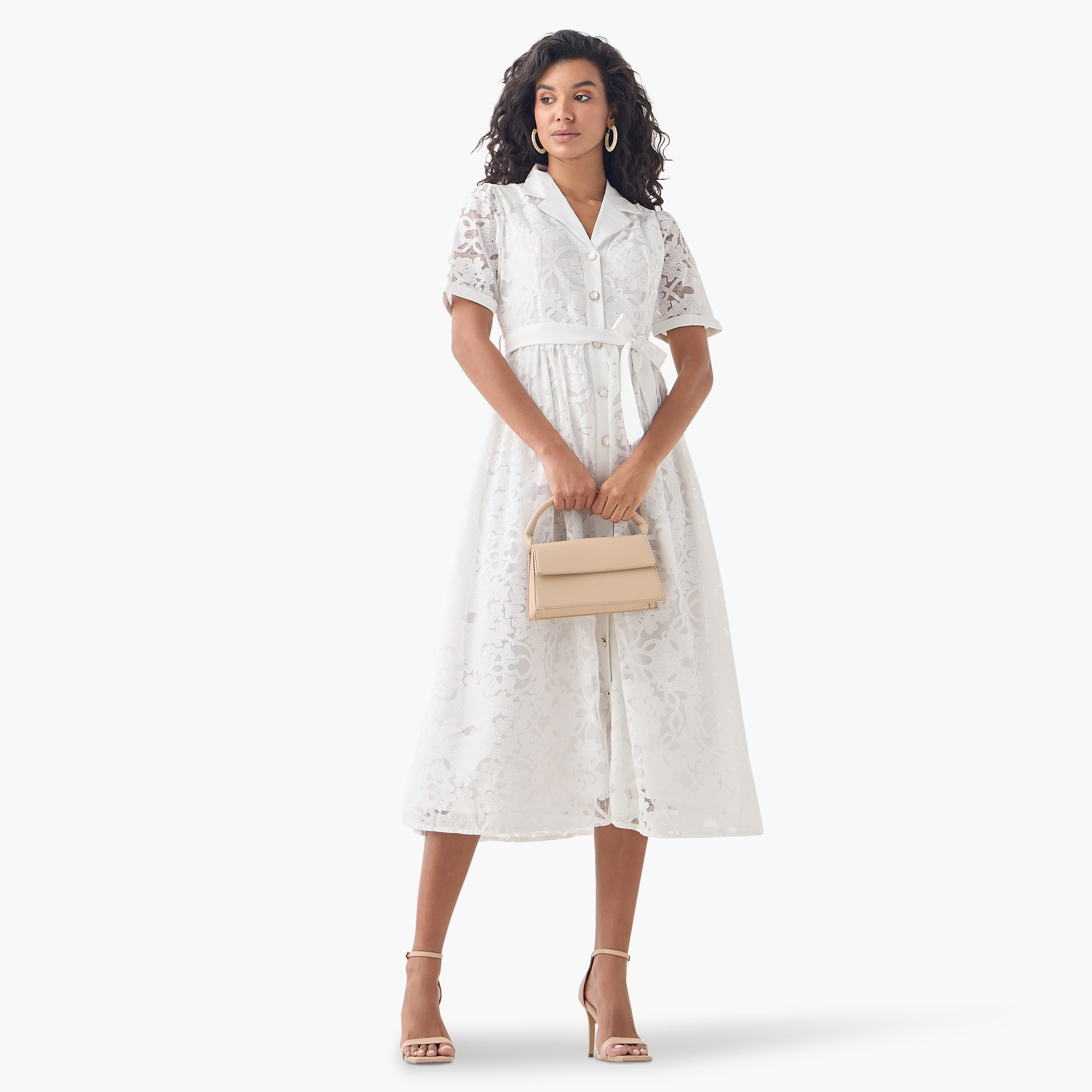 Shop 2Xtremz Lace Detail Shirt Dress with Notch Collar and