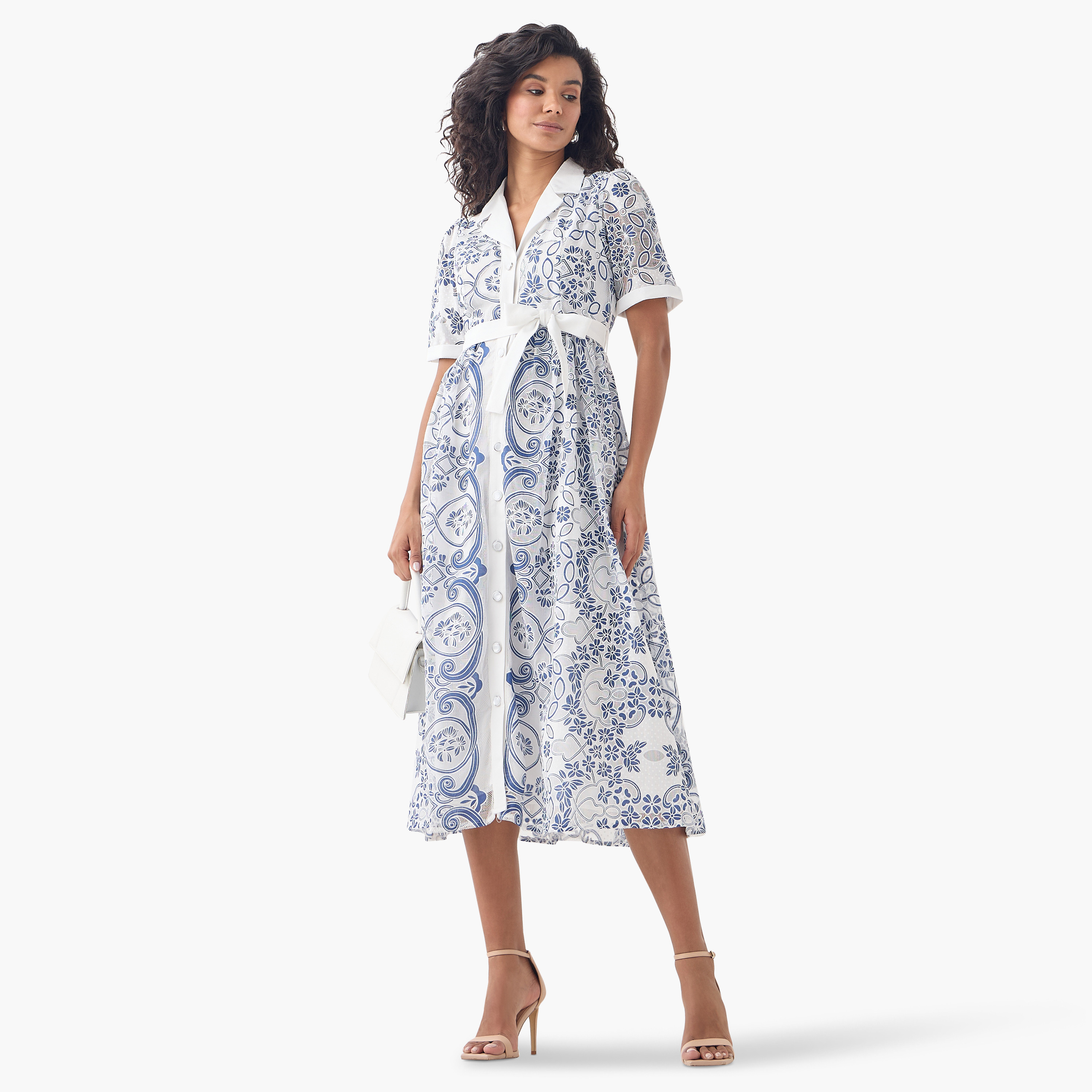 Shop 2Xtremz Lace Detail Shirt Dress with Notch Collar and