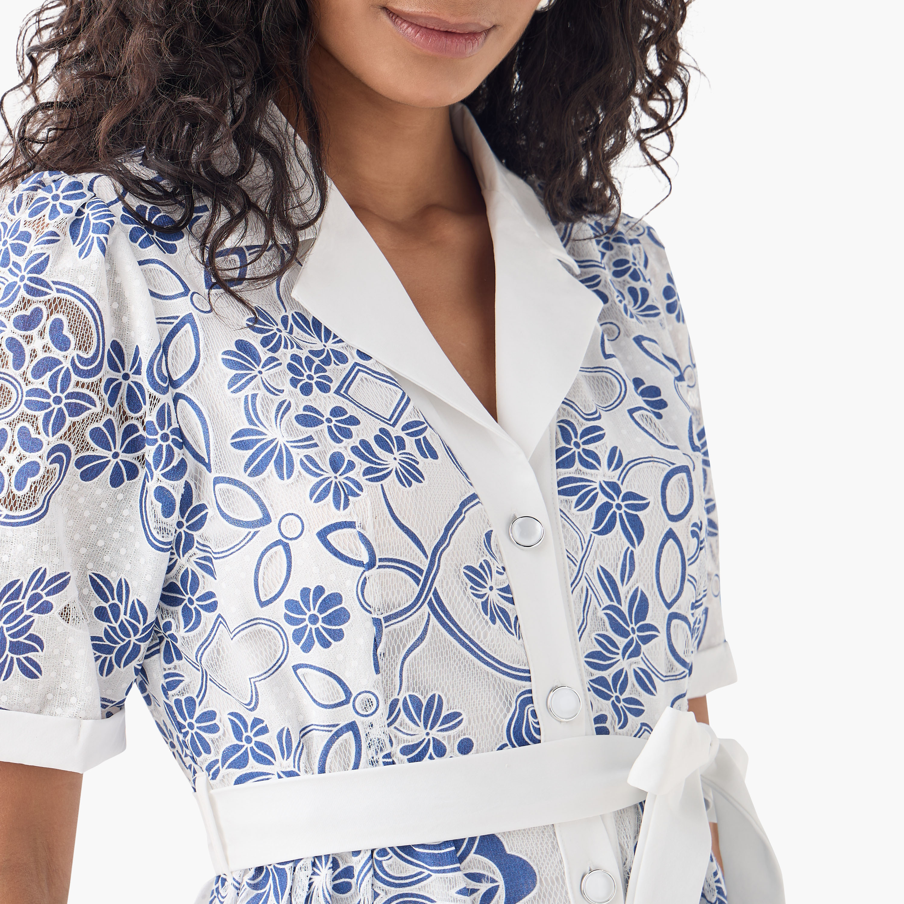 Shop 2Xtremz Lace Detail Shirt Dress with Notch Collar and