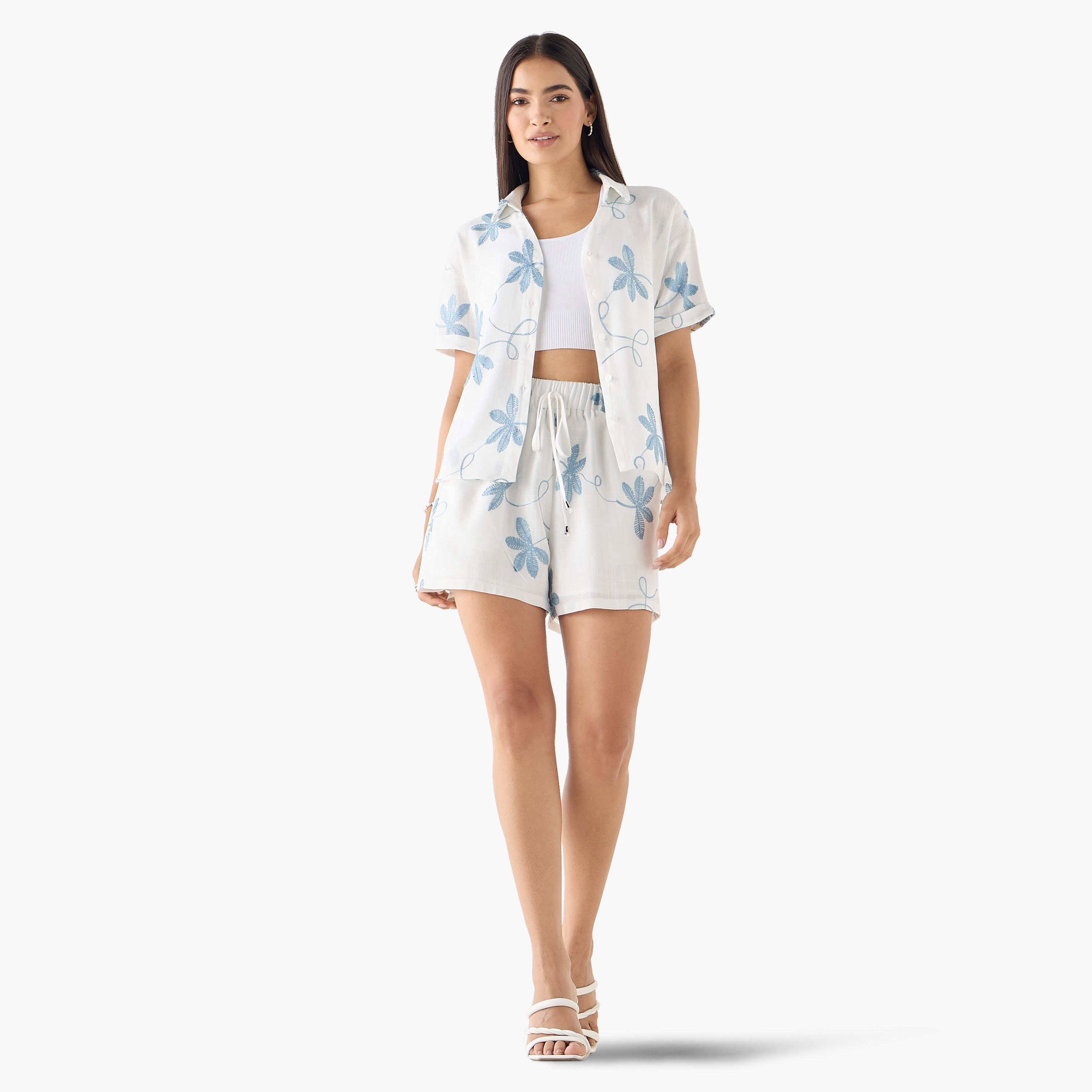 2Xtremz Embroidered Shirt with Collar and Short Sleeves-women-clothing-shirtsandblouses-shirts-image-2