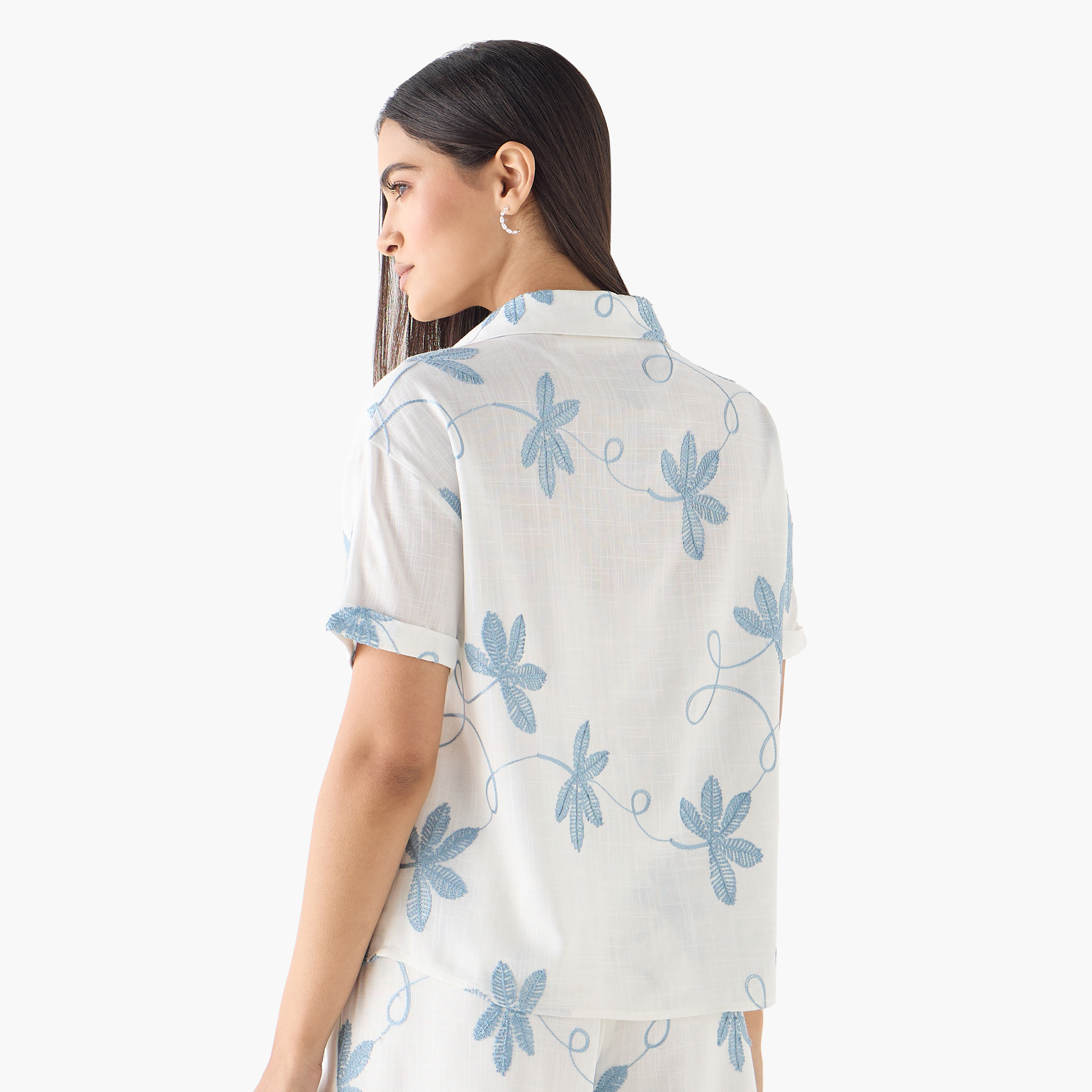 2Xtremz Embroidered Shirt with Collar and Short Sleeves-women-clothing-shirtsandblouses-shirts-image-3