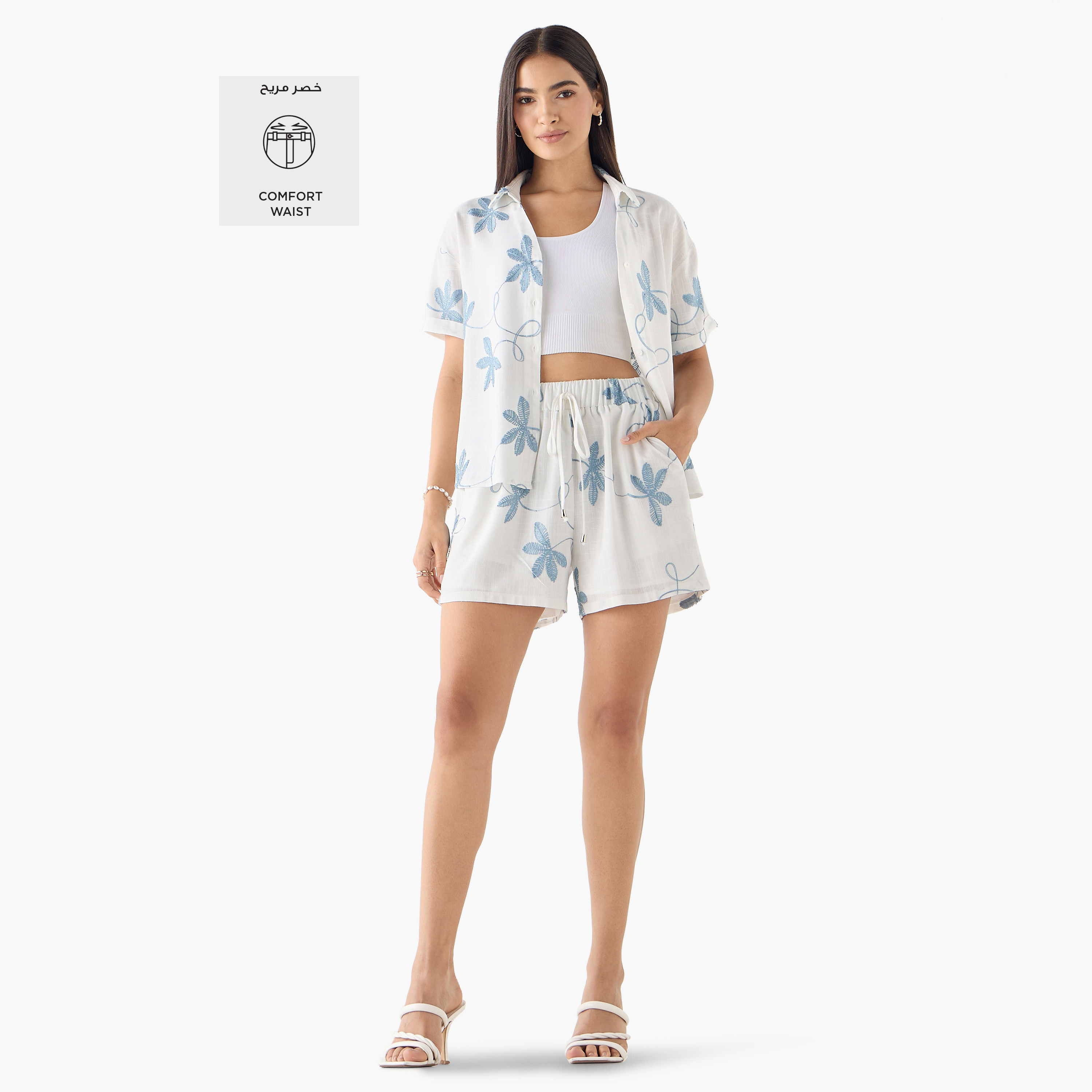 2Xtremz Leaf Embroidered Leaf Shorts with Drawstring Closure and Pockets-women-clothing-bottoms-shorts-image-2