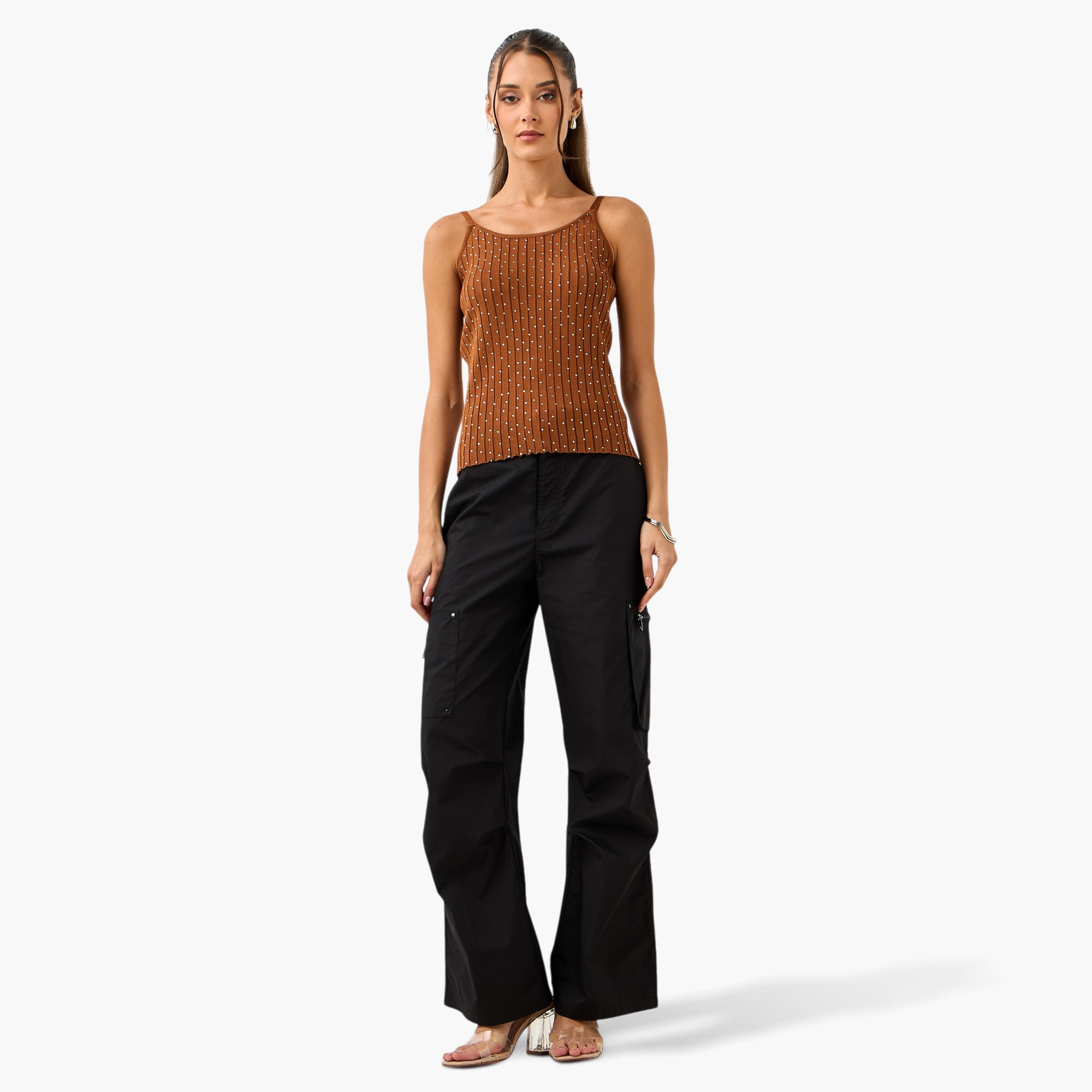 بلوزة قصيرة مزينة بحمالات رفيعة من تو إكستريمز-women-clothing-tshirts-image-2