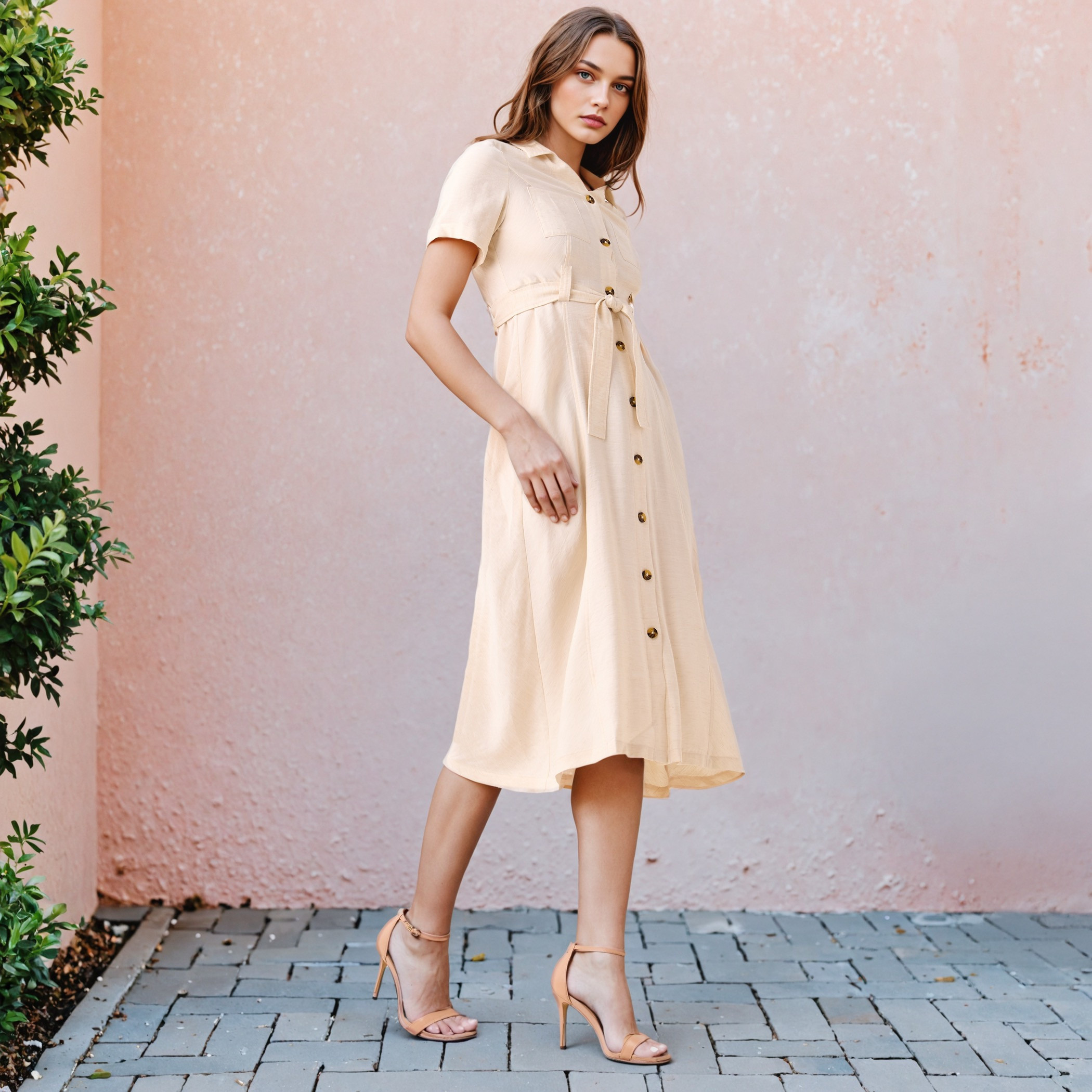 2Xtremz Midi Linen Blend Shirt Dress with Belt and Pockets-women-clothing-dresses-image-2
