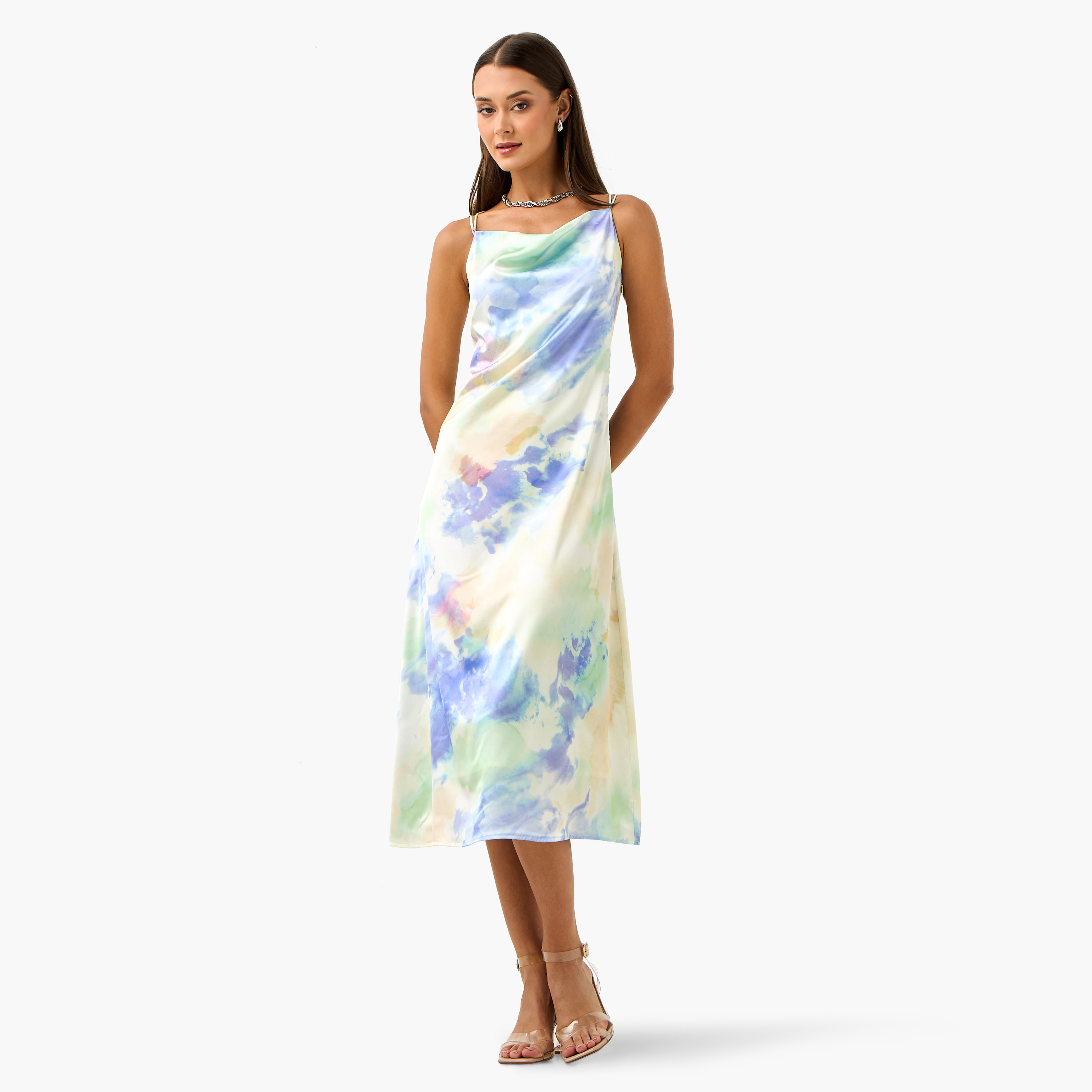 2Xtremz Tie Dye Print Satin Strappy Sleeveless Dress-women-clothing-dresses-image-1