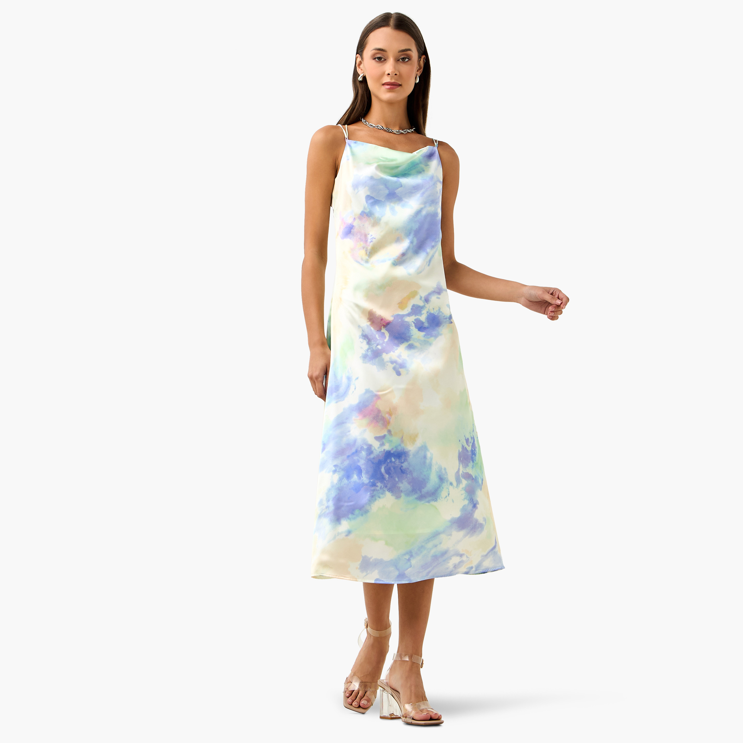 2Xtremz Tie Dye Print Satin Strappy Sleeveless Dress-women-clothing-dresses-image-2