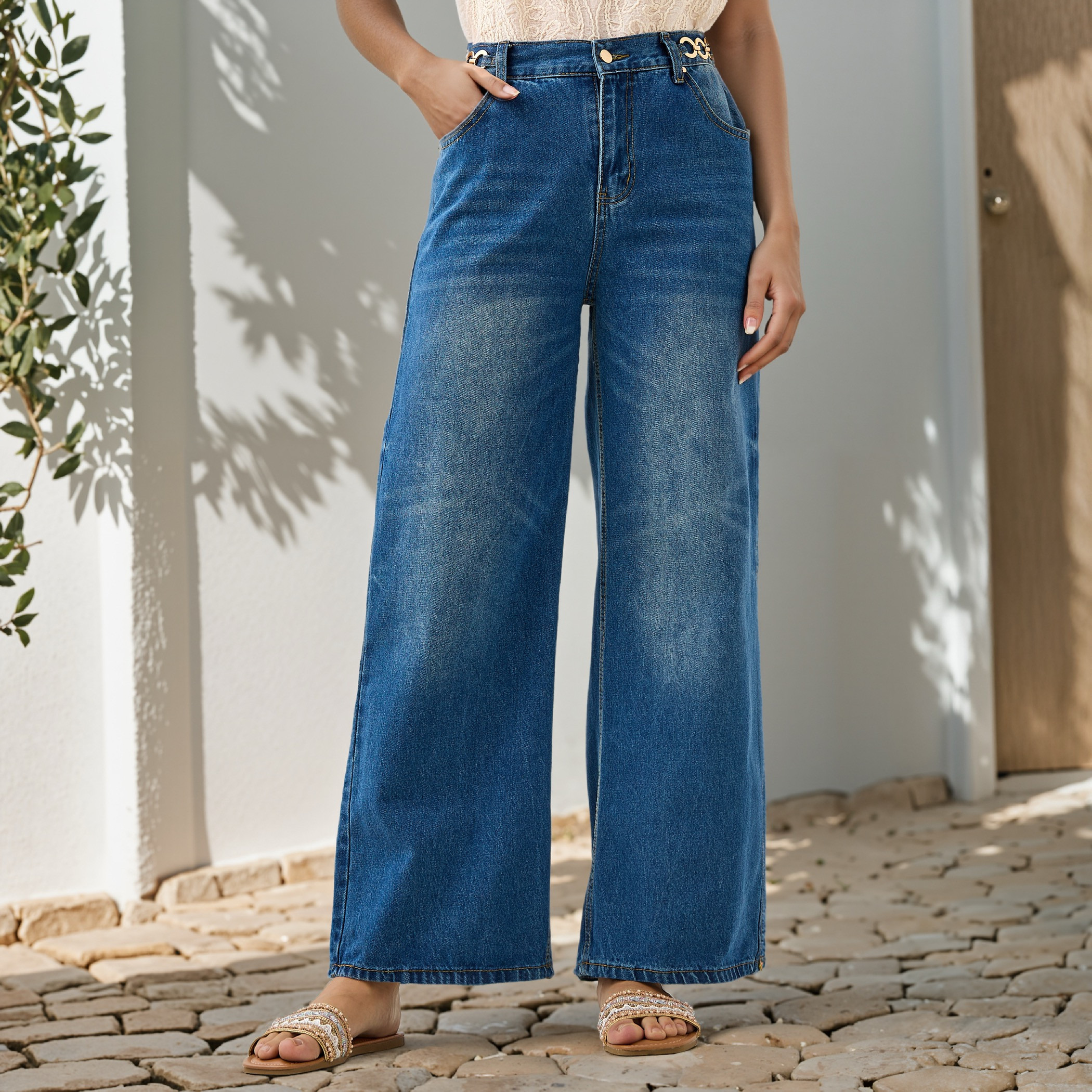 2Xtremz Straight Fit Jeans with Chain Detail and Pockets-women-clothing-bottoms-jeans-image-1