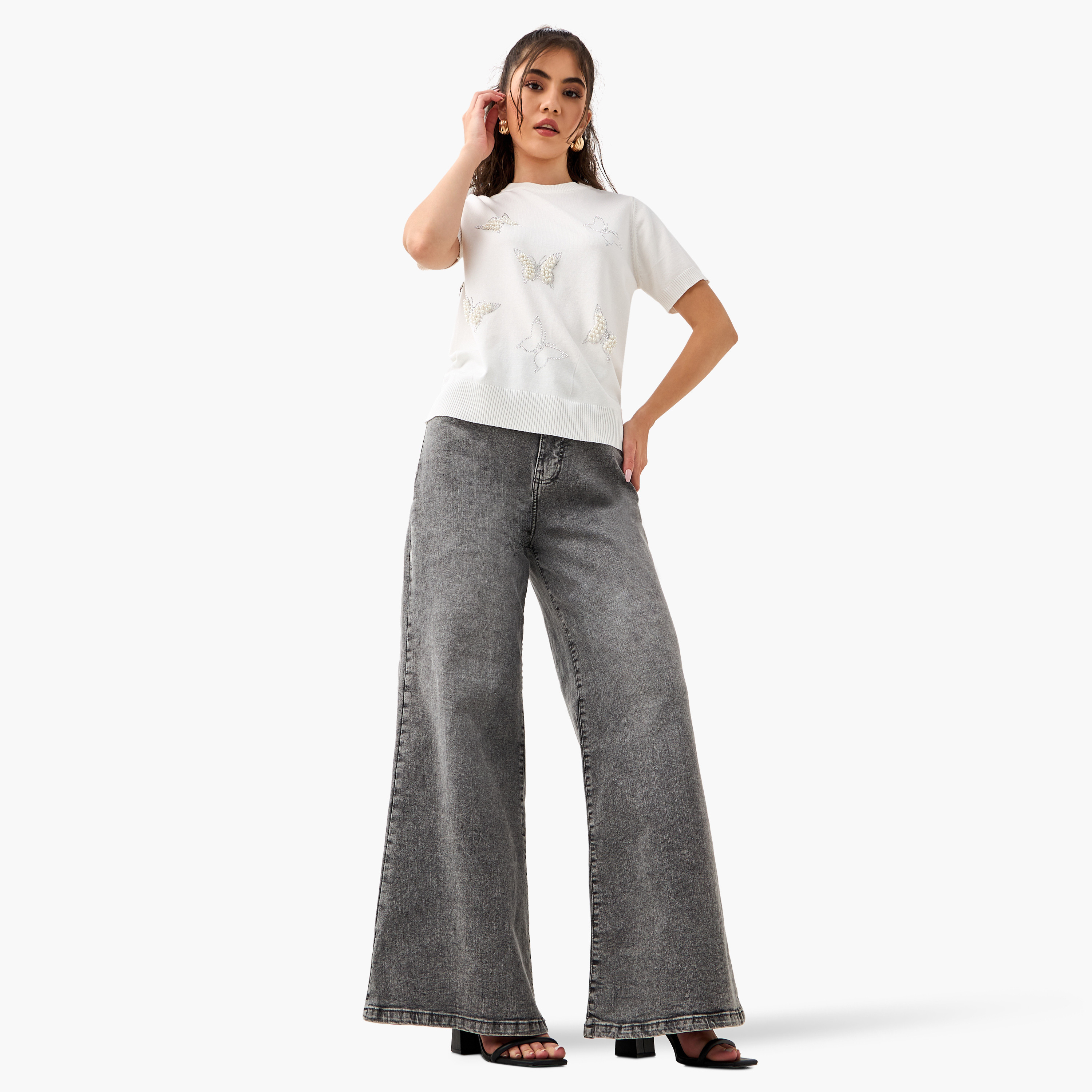 2Xtremz Pearl Embellished T-shirt with Round Neck-women-clothing-tshirts-image-2