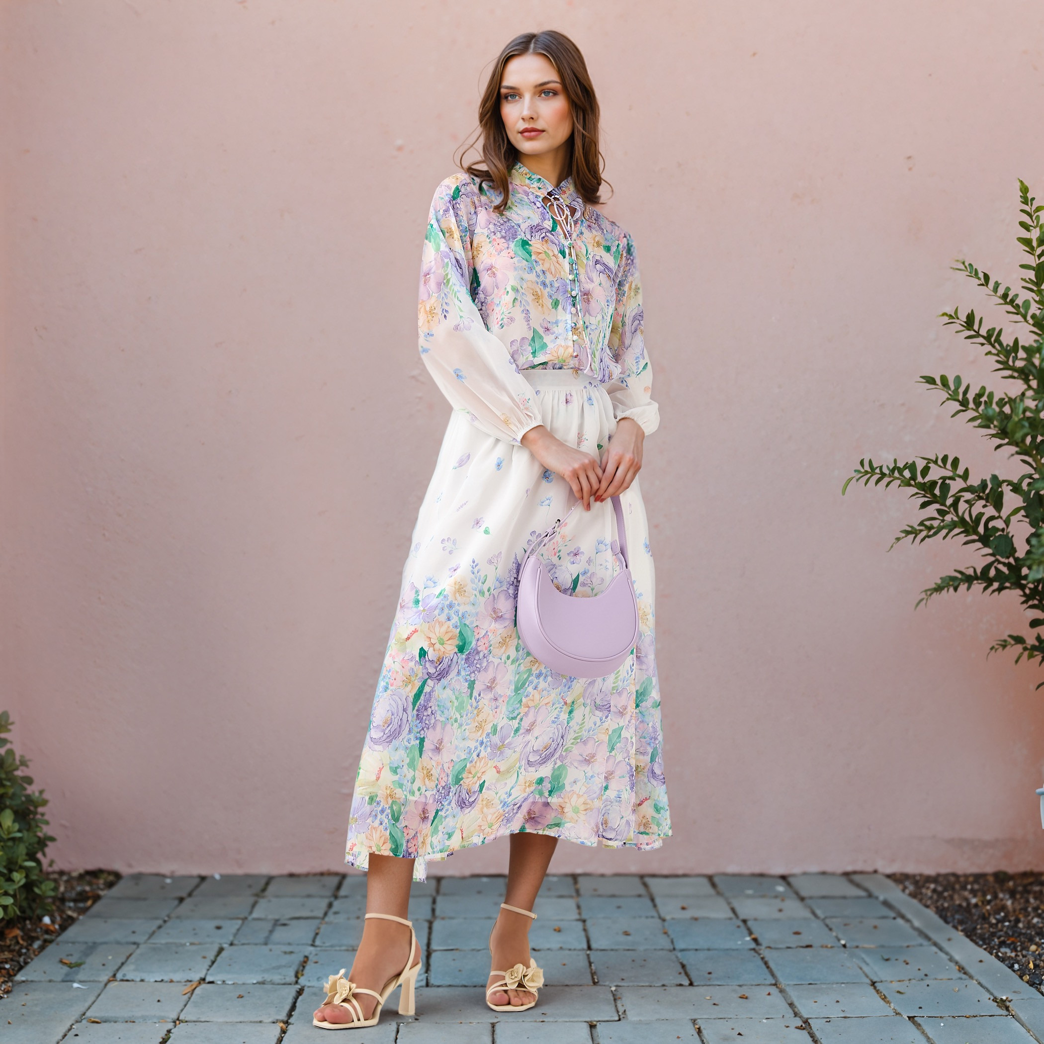 2Xtremz Floral Print Top with Tie-Up Neck and Long Sleeves-women-clothing-shirtsandblouses-blouses-image-2