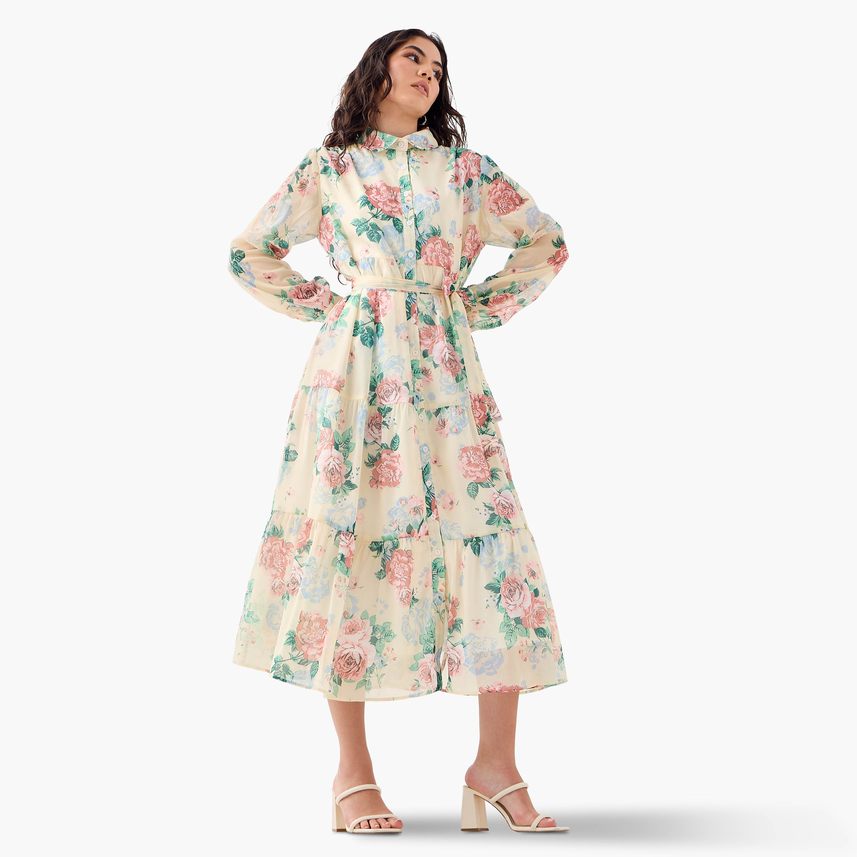 Floral Print Midi Shirt Dress-women-clothing-dresses-image-2