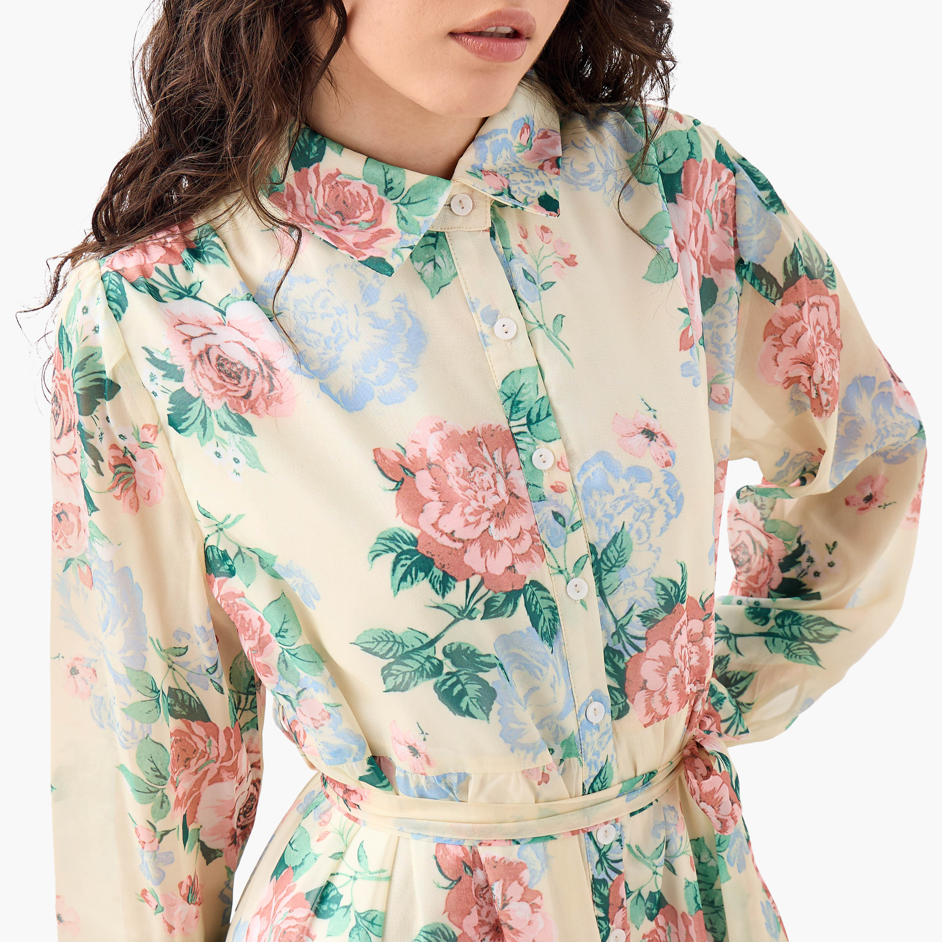 Floral Print Midi Shirt Dress-women-clothing-dresses-image-4