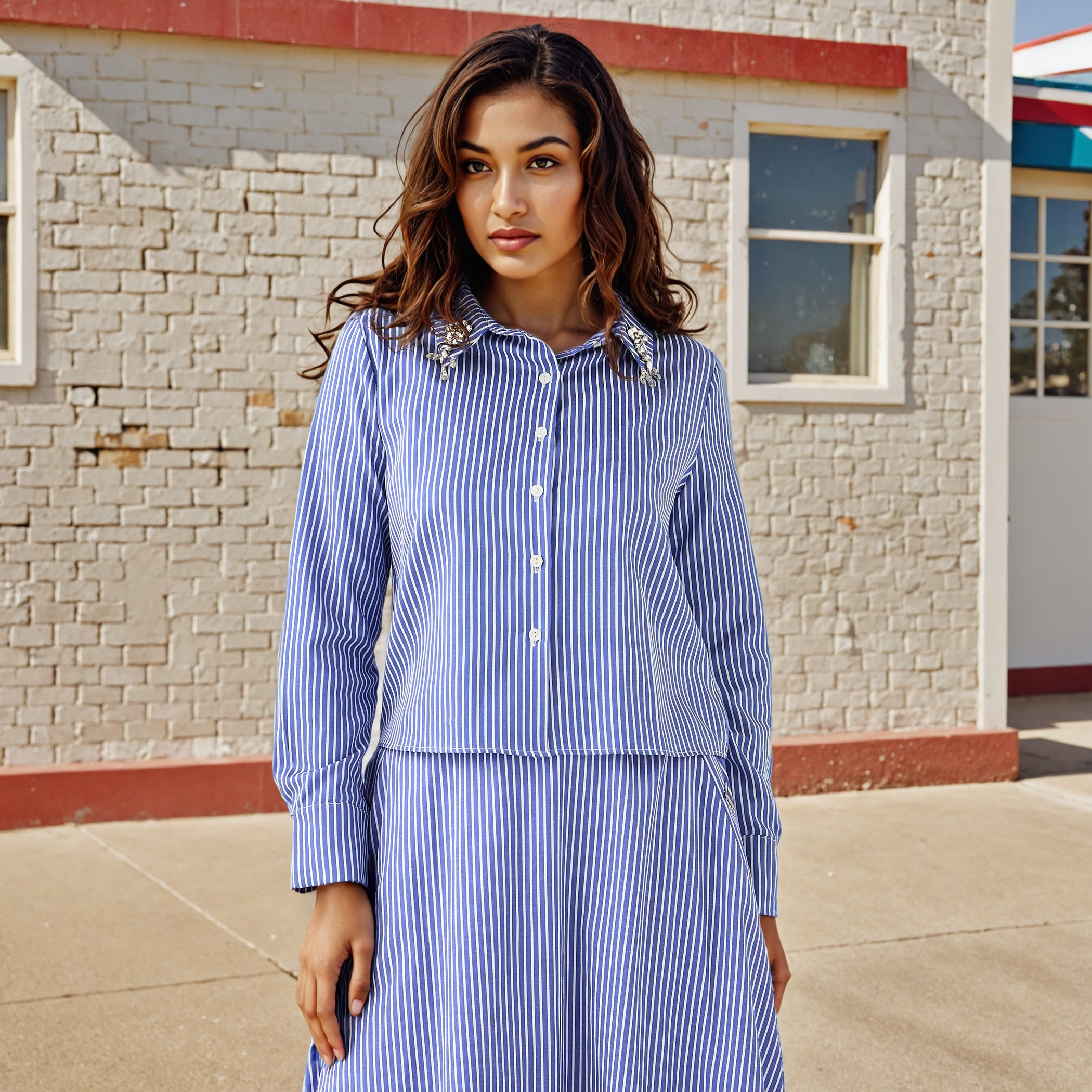 قميص مقلم بياقة مزينة من تو إكستريمز-women-clothing-shirtsandblouses-shirts-image-1
