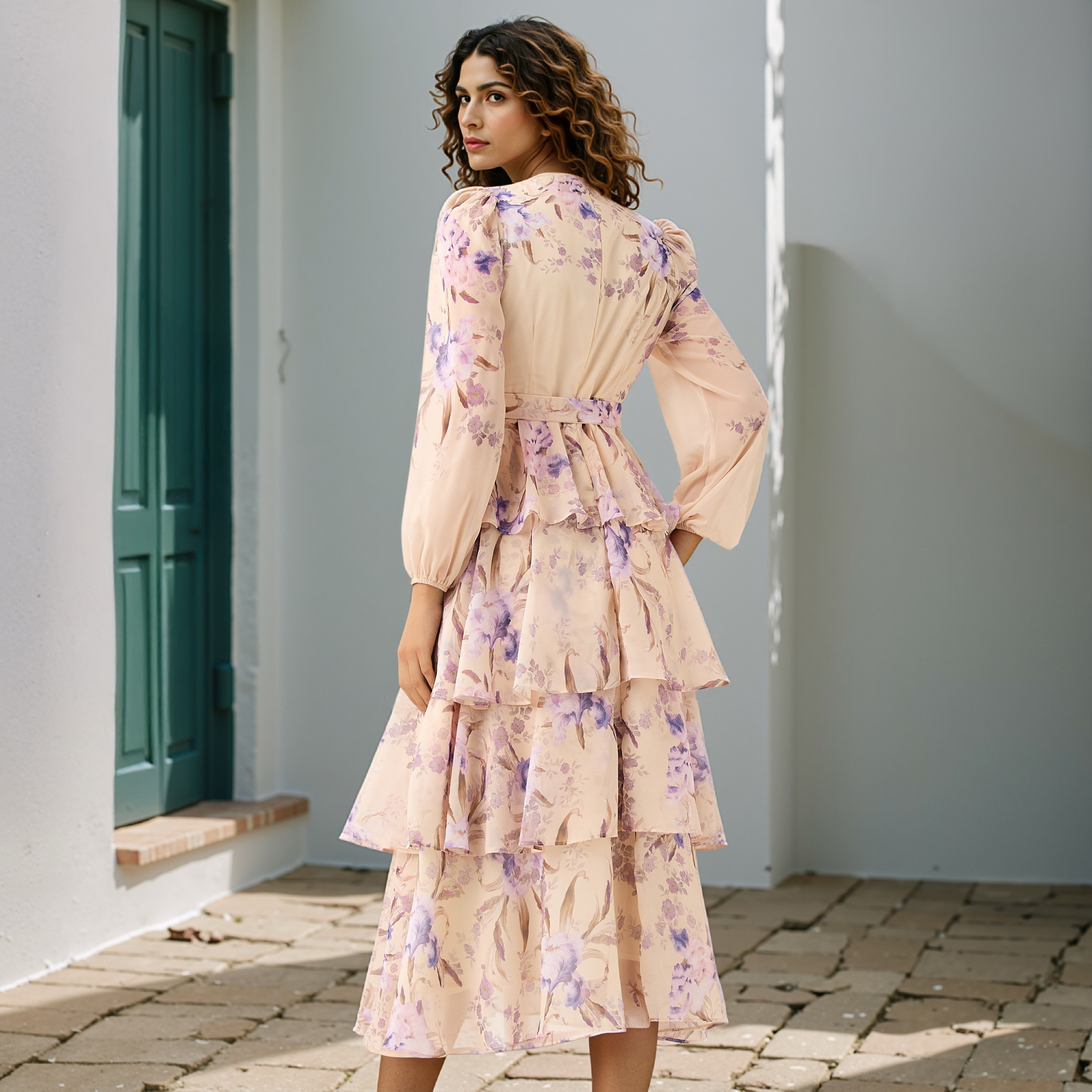 2Xtremz Floral Print Tiered Dress with Lace and Bow Detail-women-clothing-dresses-image-3
