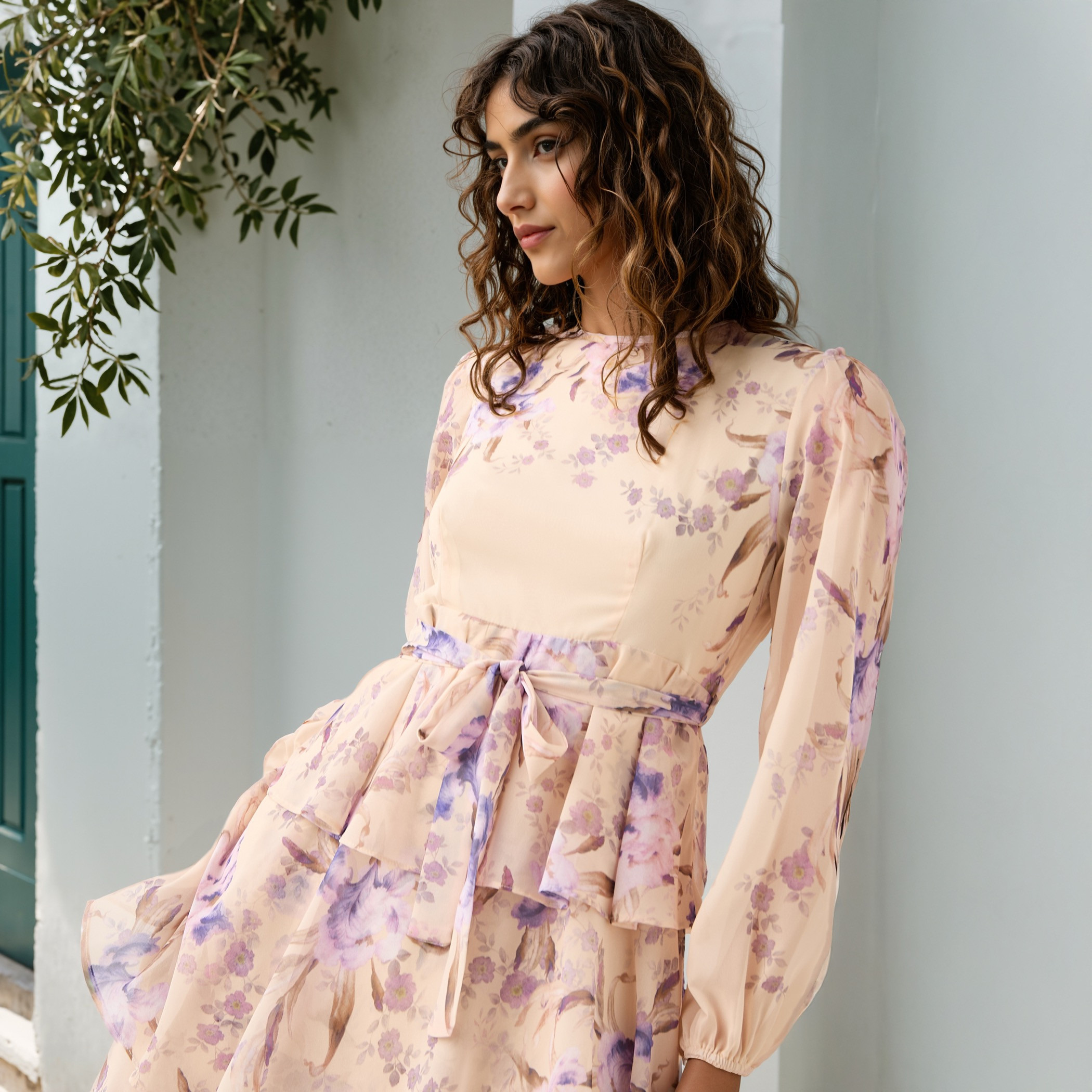 2Xtremz Floral Print Tiered Dress with Lace and Bow Detail-women-clothing-dresses-image-4