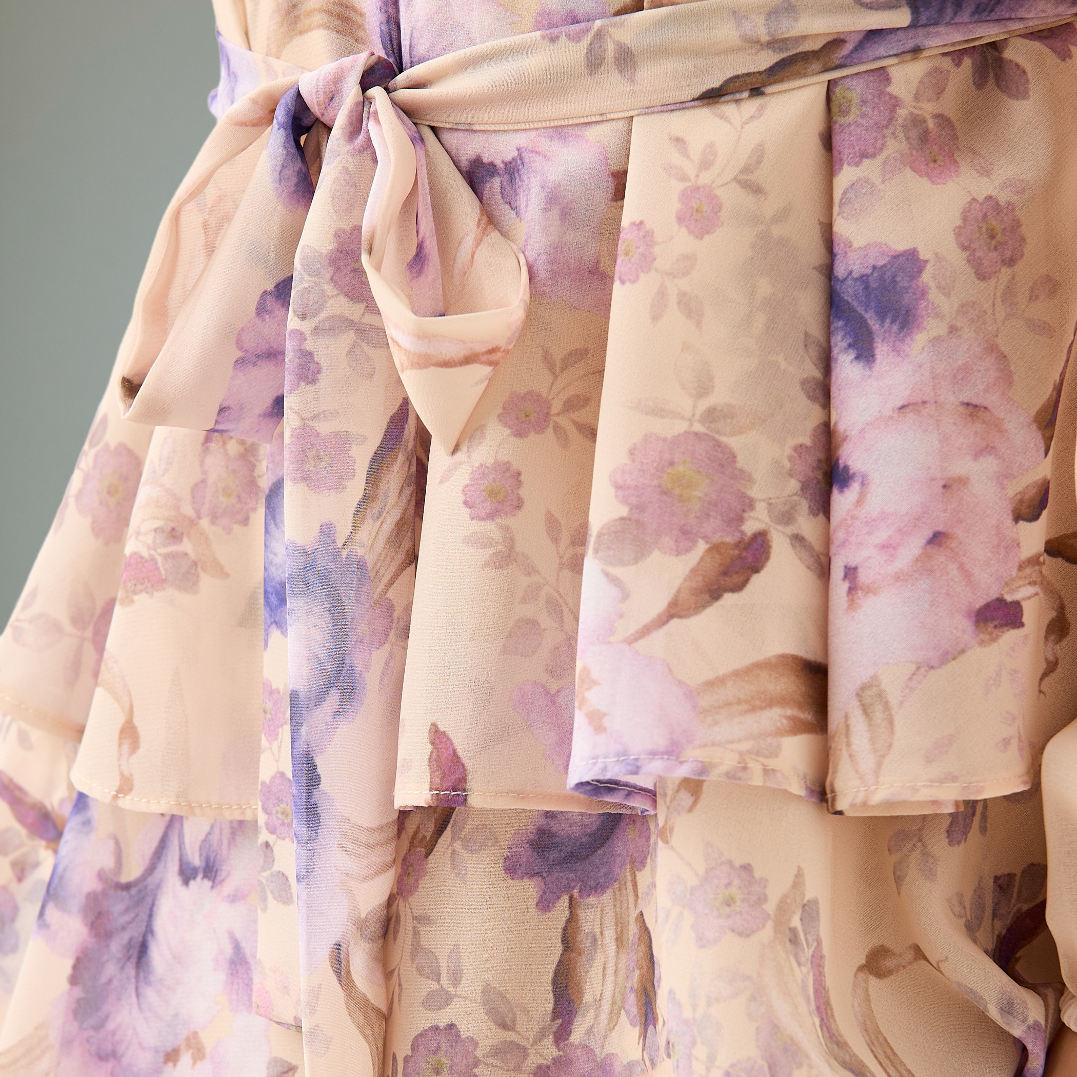 2Xtremz Floral Print Tiered Dress with Lace and Bow Detail-women-clothing-dresses-image-5