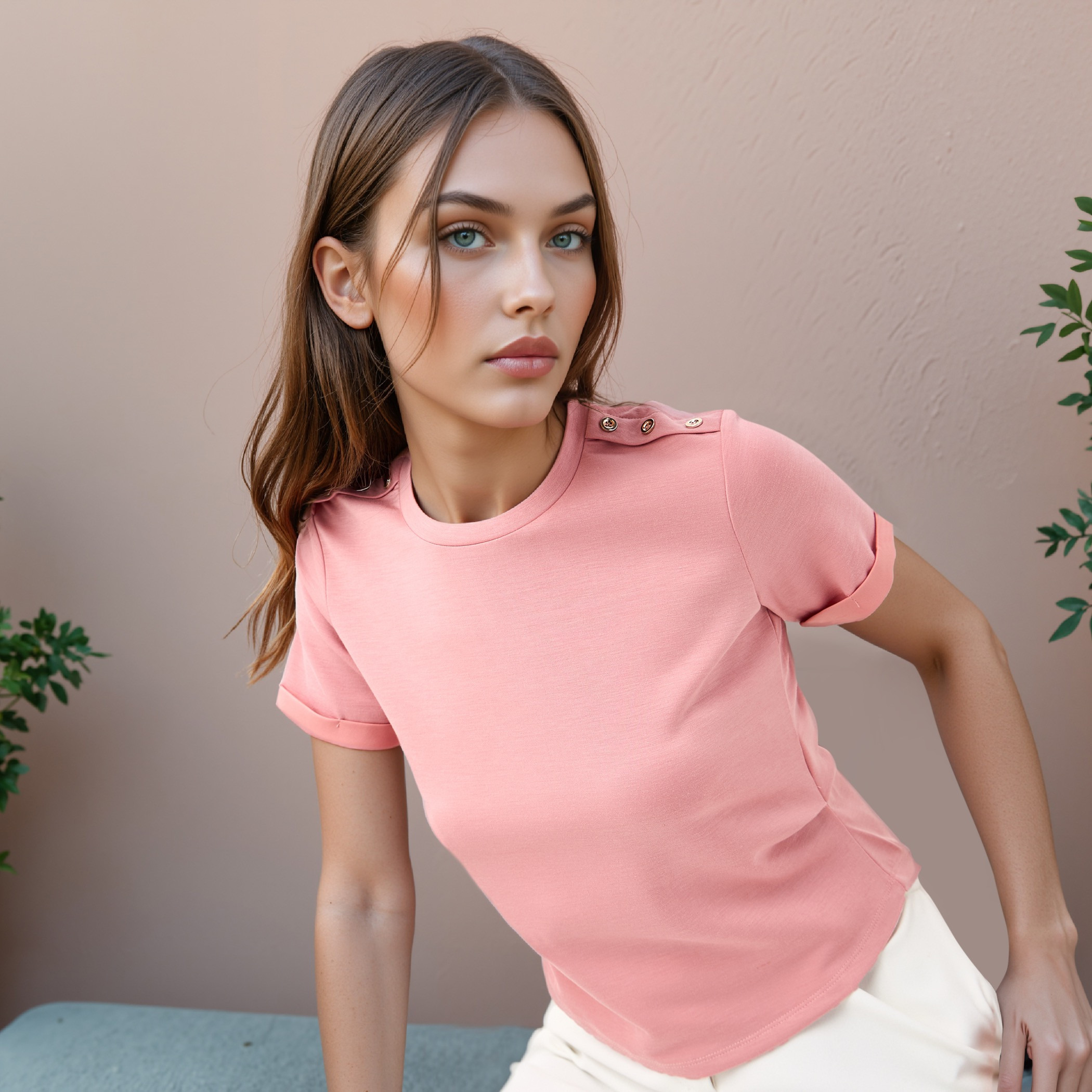 تيشيرت بتفاصيل أزرار وياقة ضيّقة من تو إكستريمز-women-clothing-tshirts-image-1