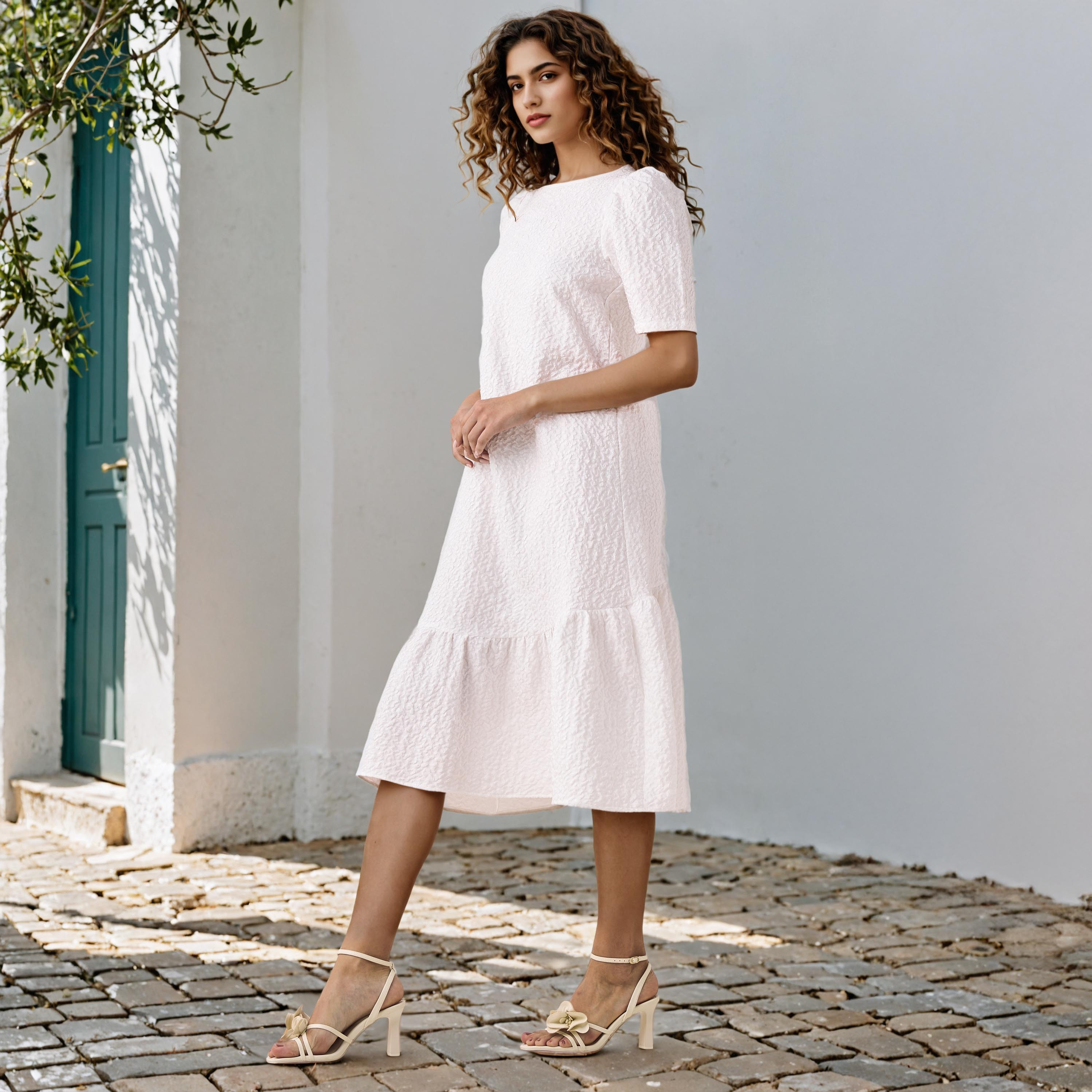 2Xtremz Textured A-Line Midi Dress with Puff Sleeves-women-clothing-dresses-image-2
