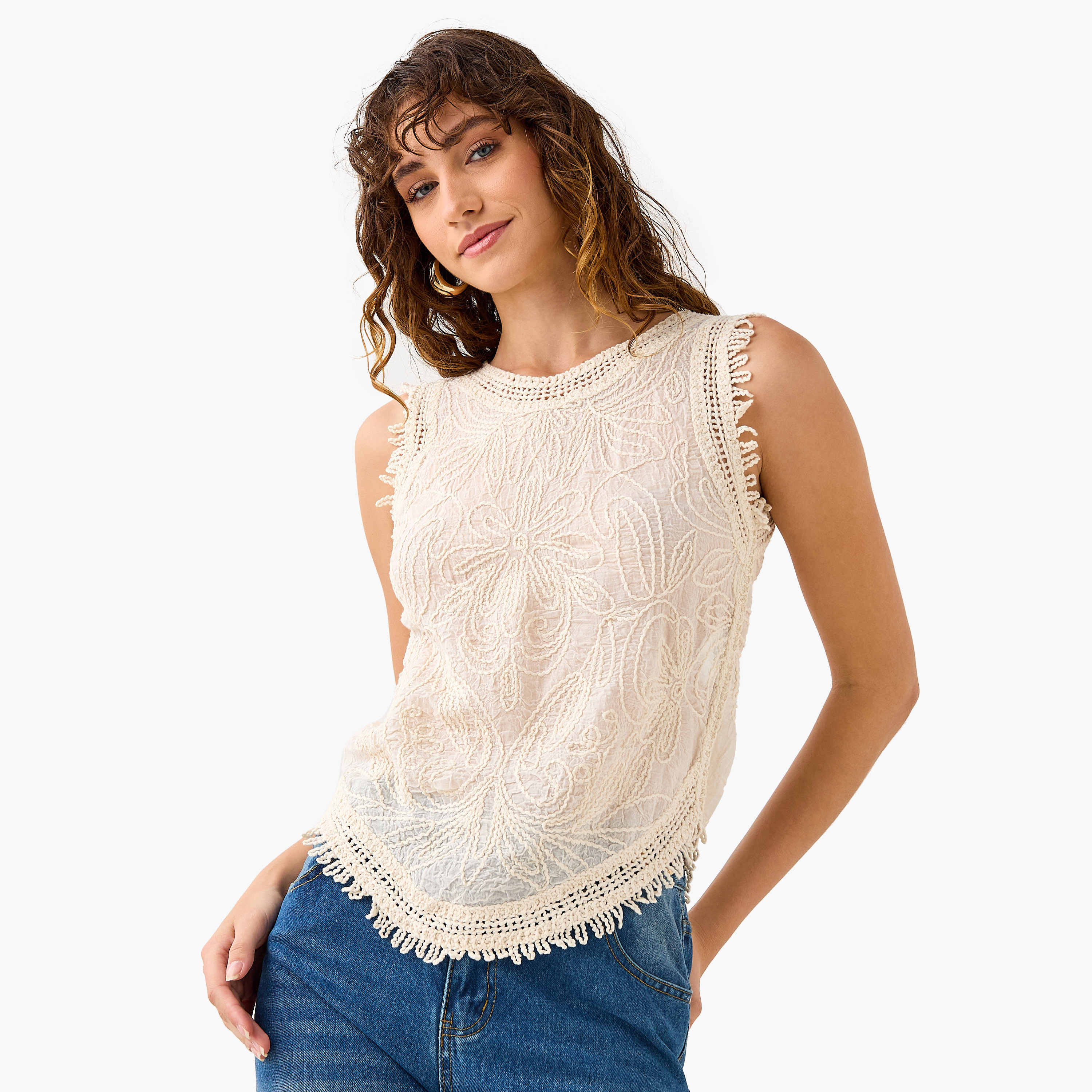 2Xtremz Embroidered Sleeveless Top with Round Neck-women-clothing-shirtsandblouses-blouses-image-1