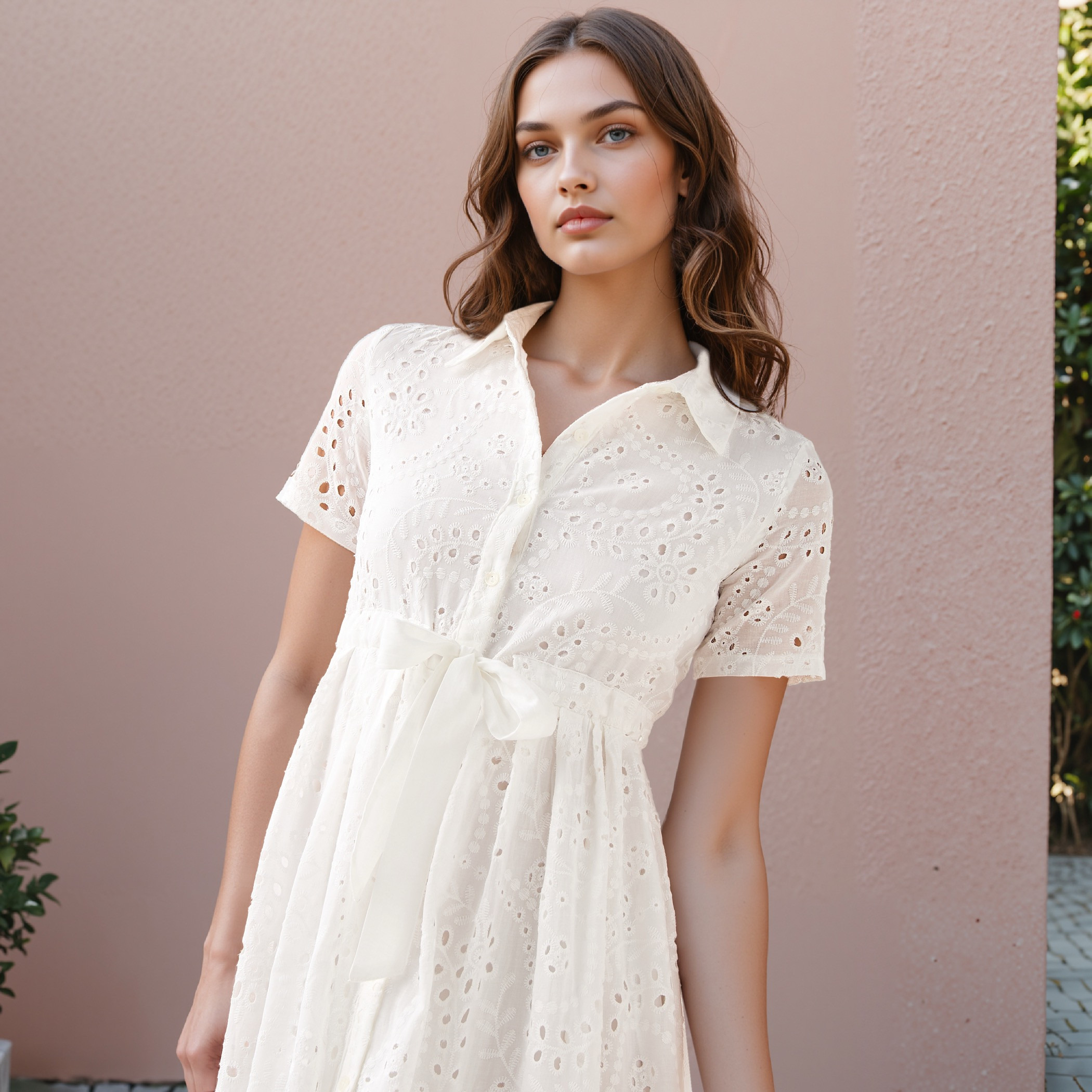 2Xtremz Schiffli Textured Shirt Cotton Dress with Collar and Short Sleeves-women-clothing-dresses-image-4