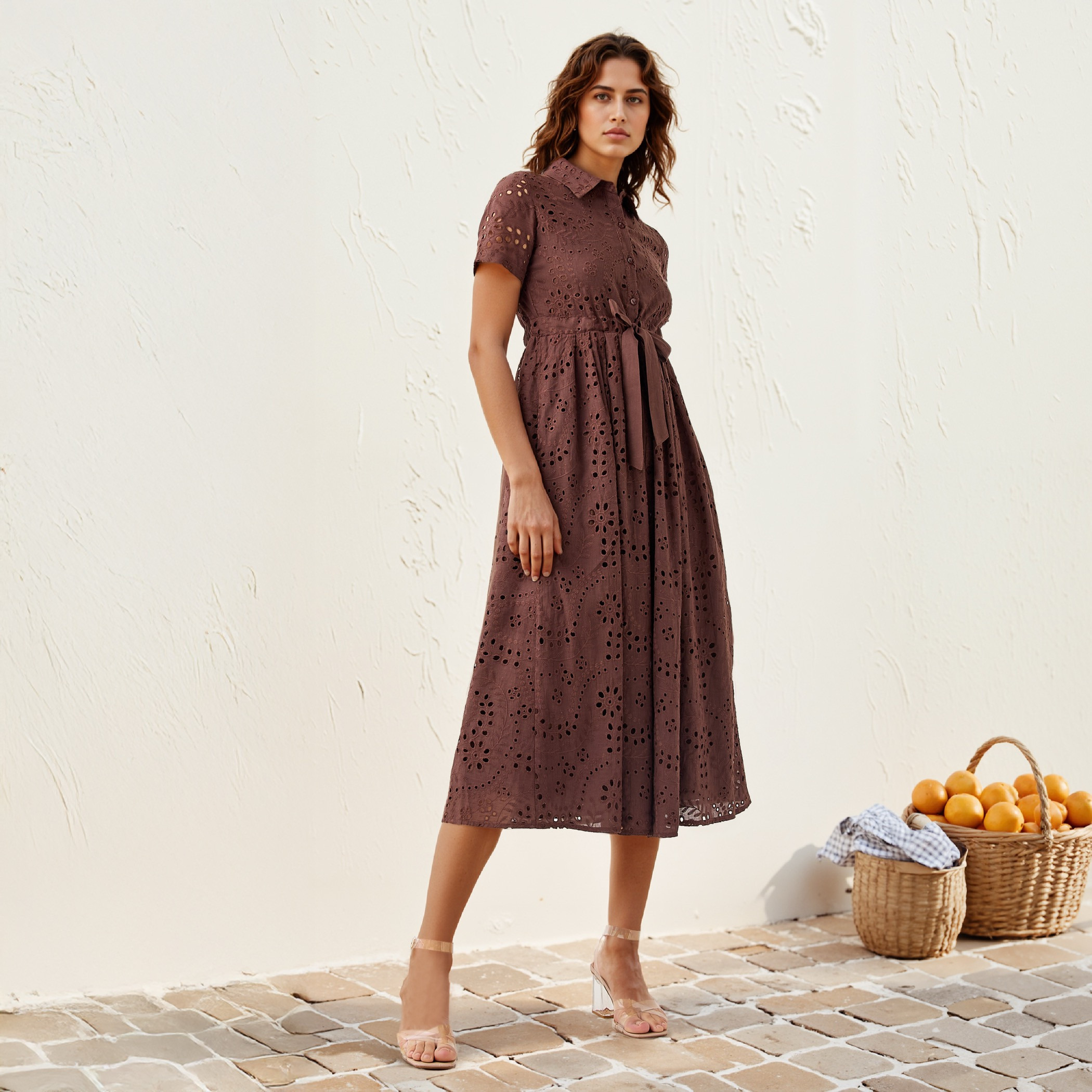 2Xtremz Schiffli Textured Shirt Cotton Dress with Collar and Short Sleeves-women-clothing-dresses-image-2