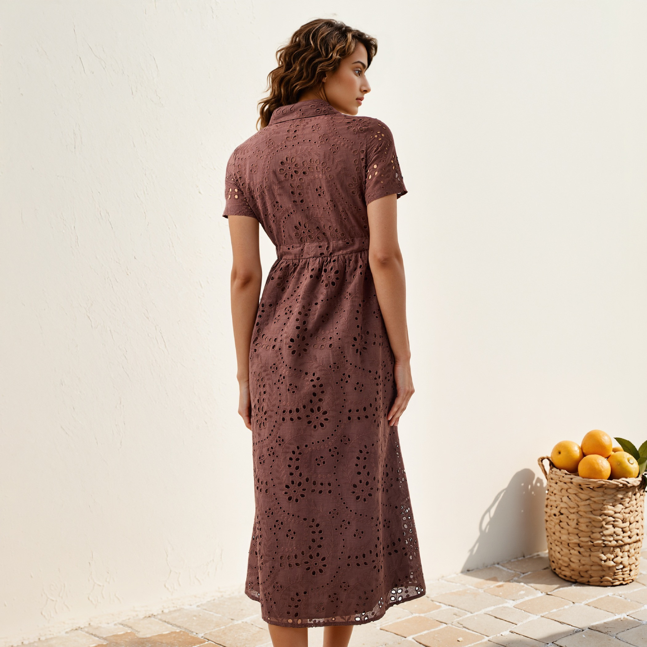 2Xtremz Schiffli Textured Shirt Cotton Dress with Collar and Short Sleeves-women-clothing-dresses-image-3