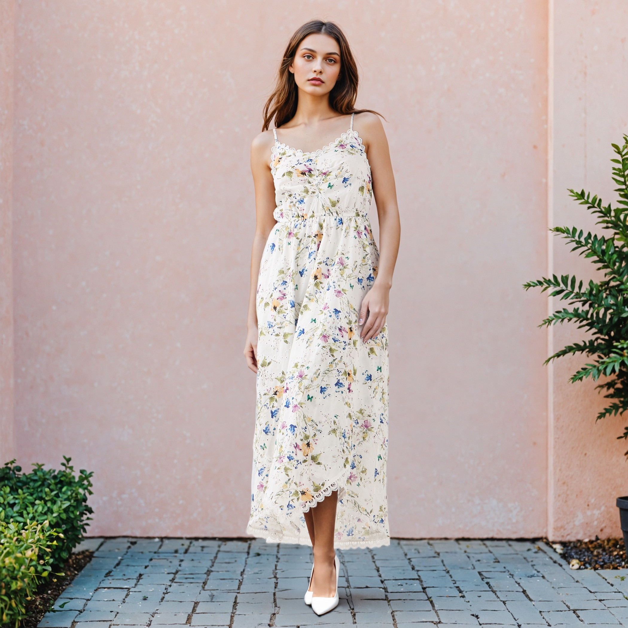 2Xtremz Floral Print Sleeveless Maxi Cotton Dress with V-neck and Schiffli Detail-women-clothing-dresses-image-1