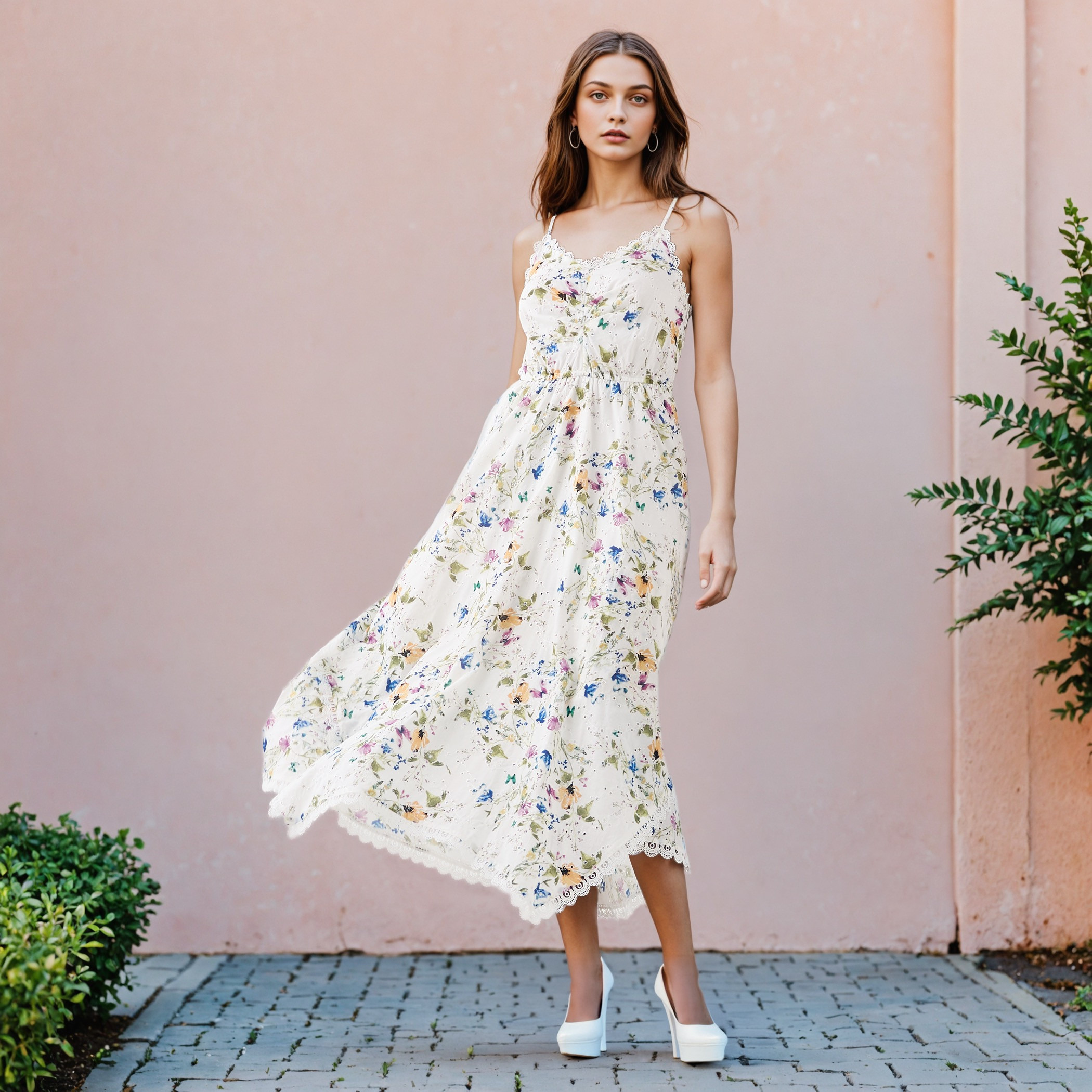 2Xtremz Floral Print Sleeveless Maxi Cotton Dress with V-neck and Schiffli Detail-women-clothing-dresses-image-2