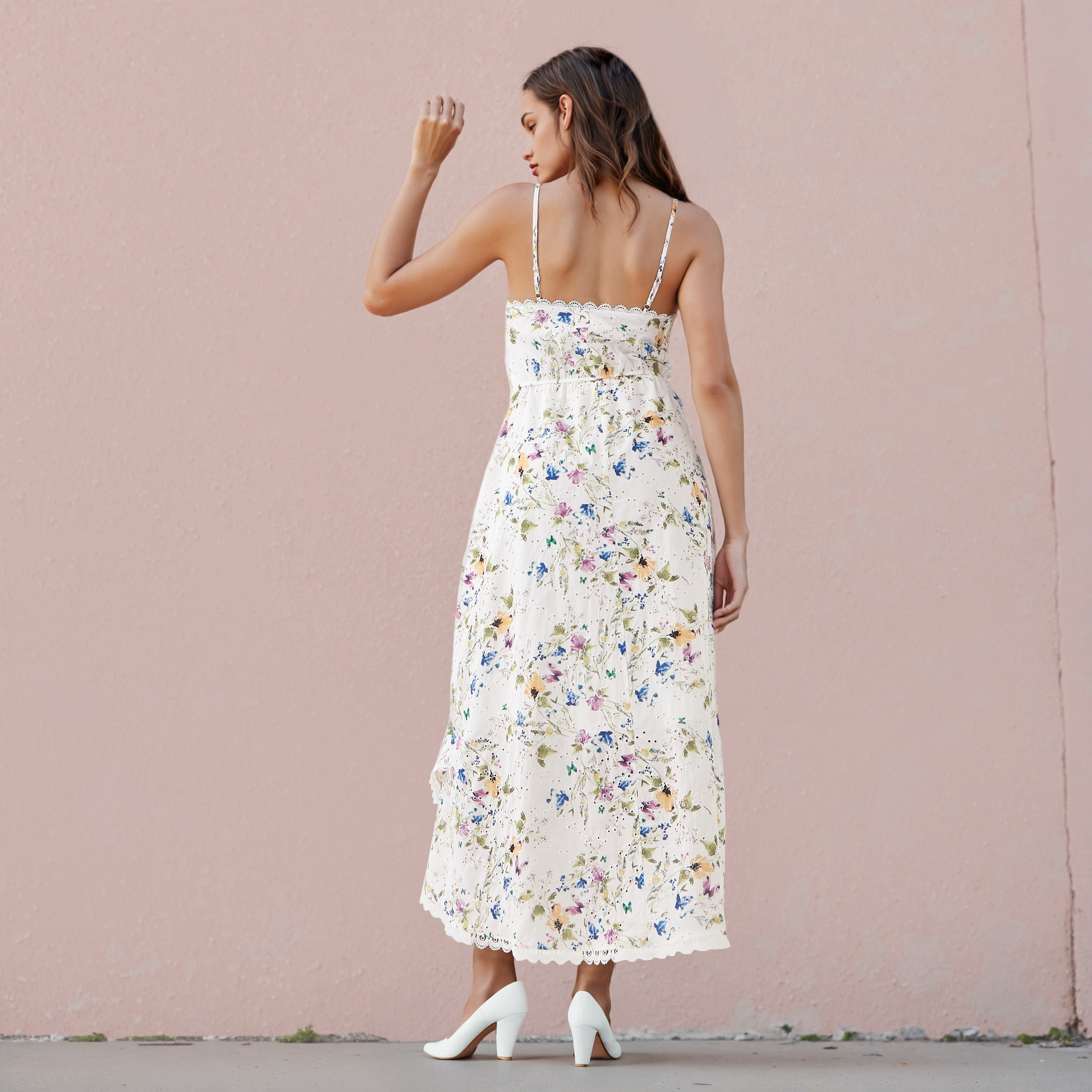 2Xtremz Floral Print Sleeveless Maxi Cotton Dress with V-neck and Schiffli Detail-women-clothing-dresses-image-3