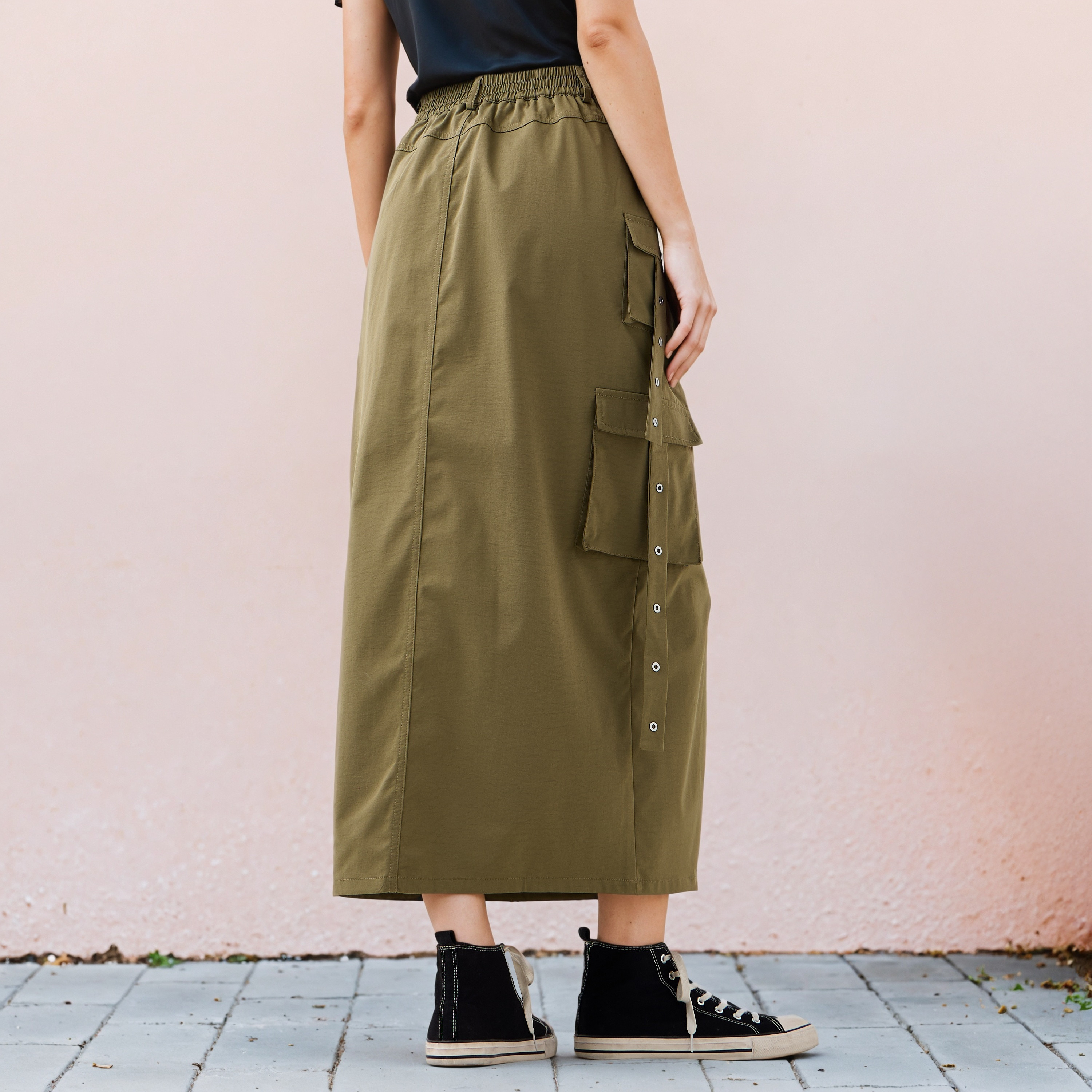 2Xtremz Utility Cargo Maxi Skirt with Slit and Pockets-women-clothing-bottoms-skirts-image-3