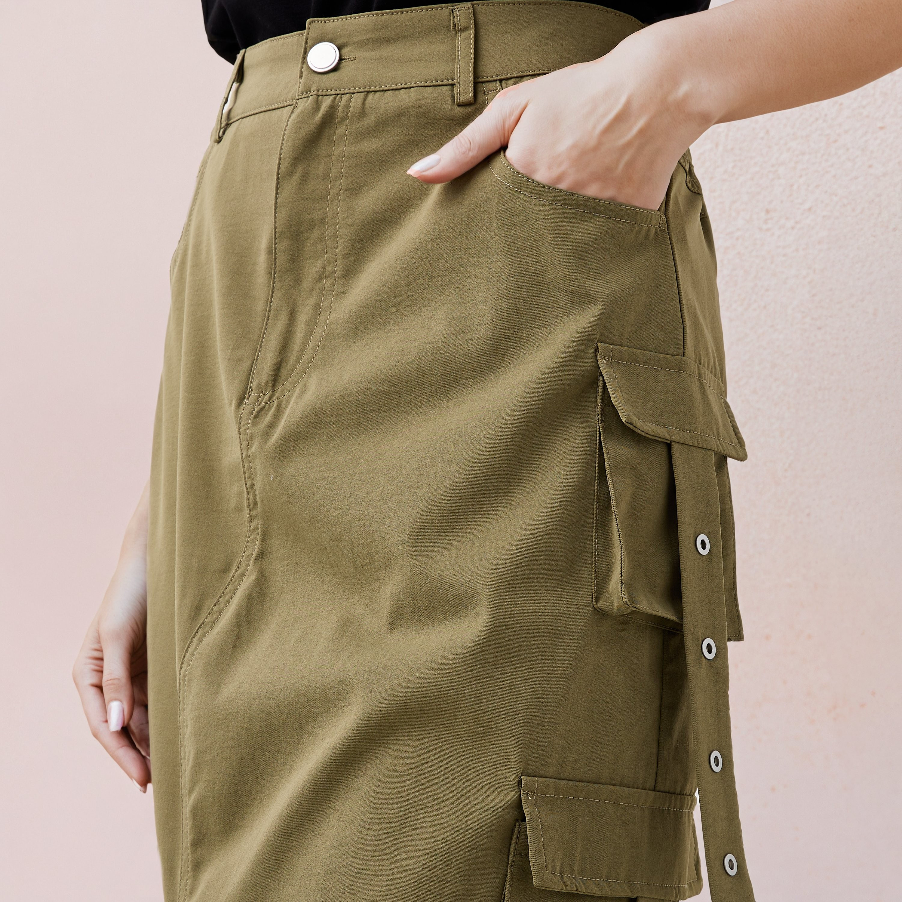 2Xtremz Utility Cargo Maxi Skirt with Slit and Pockets-women-clothing-bottoms-skirts-image-4