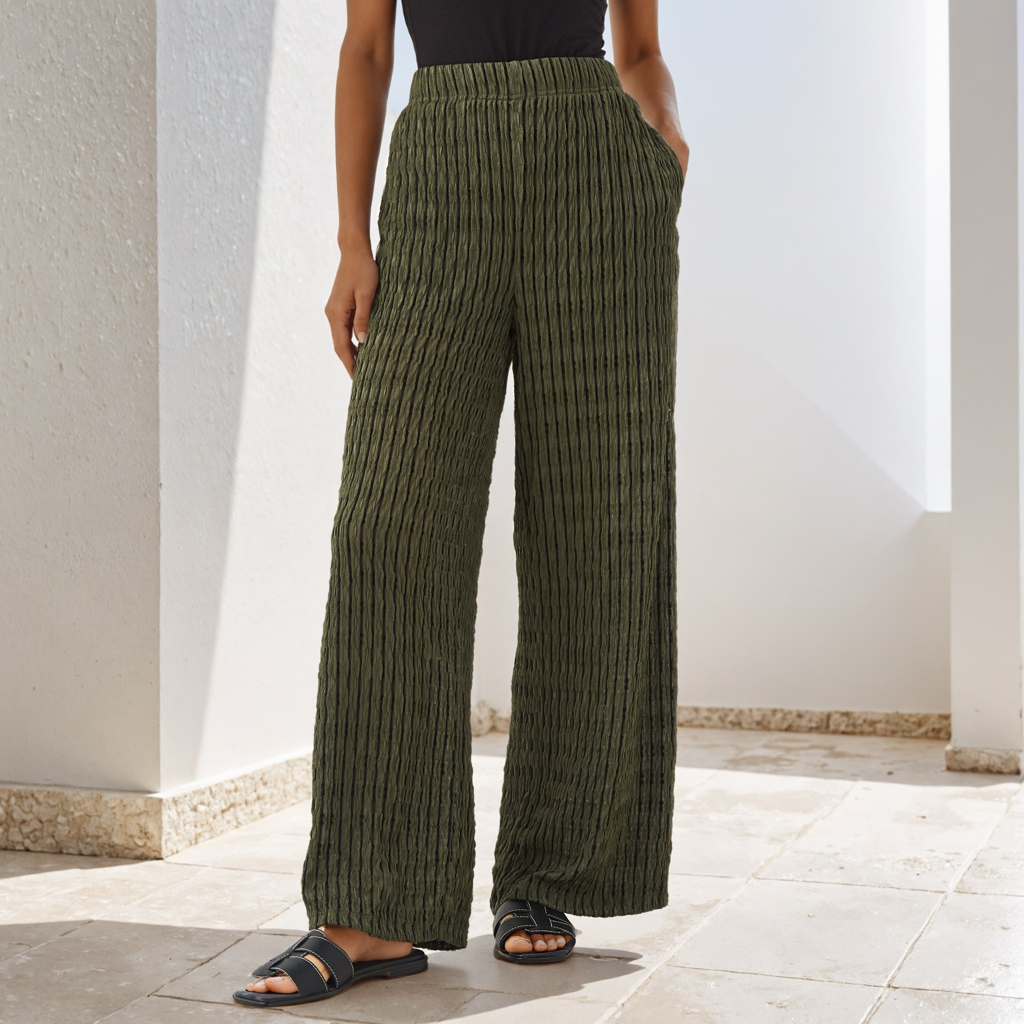 Textured Regular Fit Pants-women-clothing-bottoms-joggers-image-1