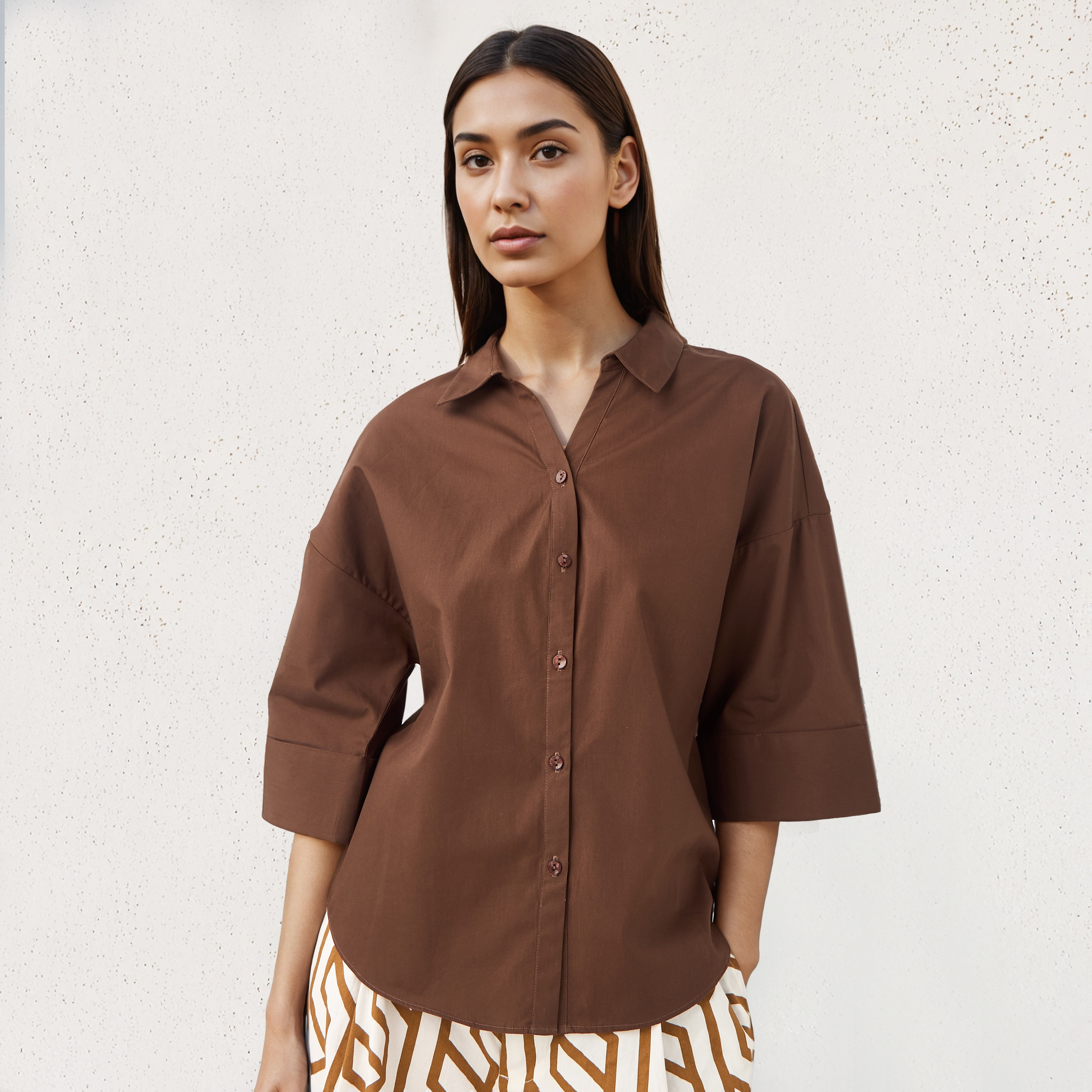 2Xtremz Oversized Cotton Shirt with 3/4 Sleeves-women-clothing-shirtsandblouses-shirts-image-1