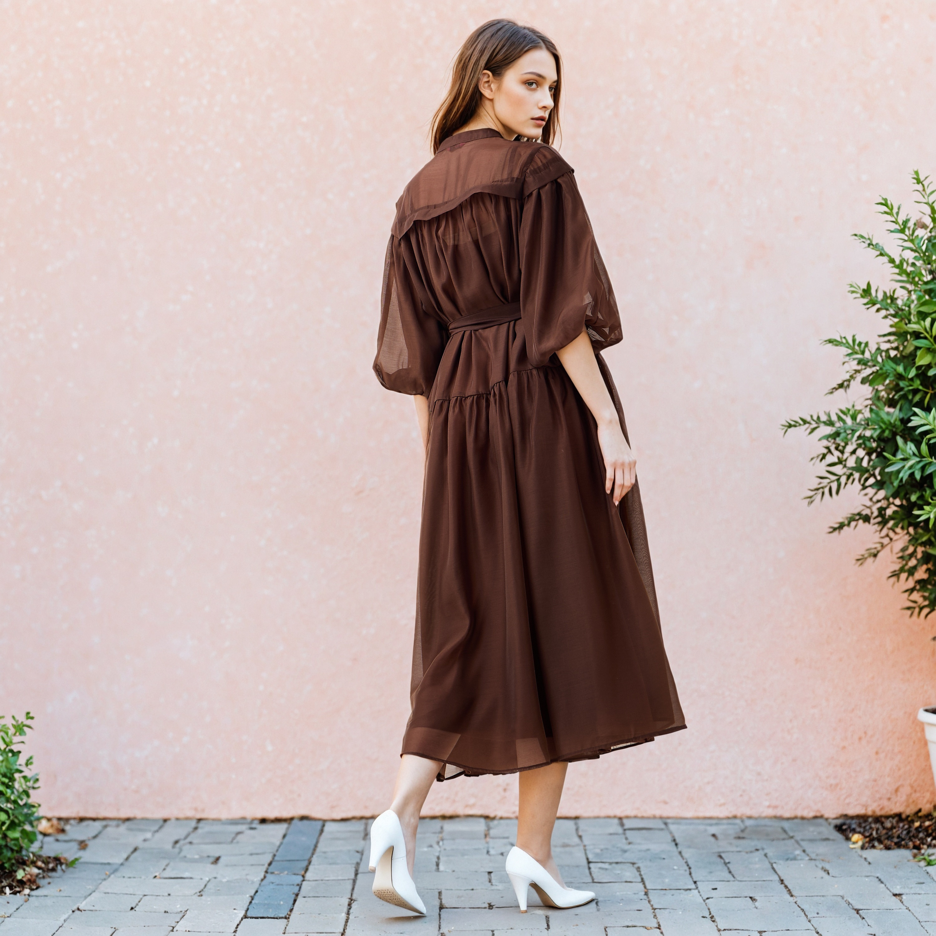 فستان ميدي شفاف بطبقات وياقة ماندارين من تو إكستريمز-women-clothing-dresses-image-3