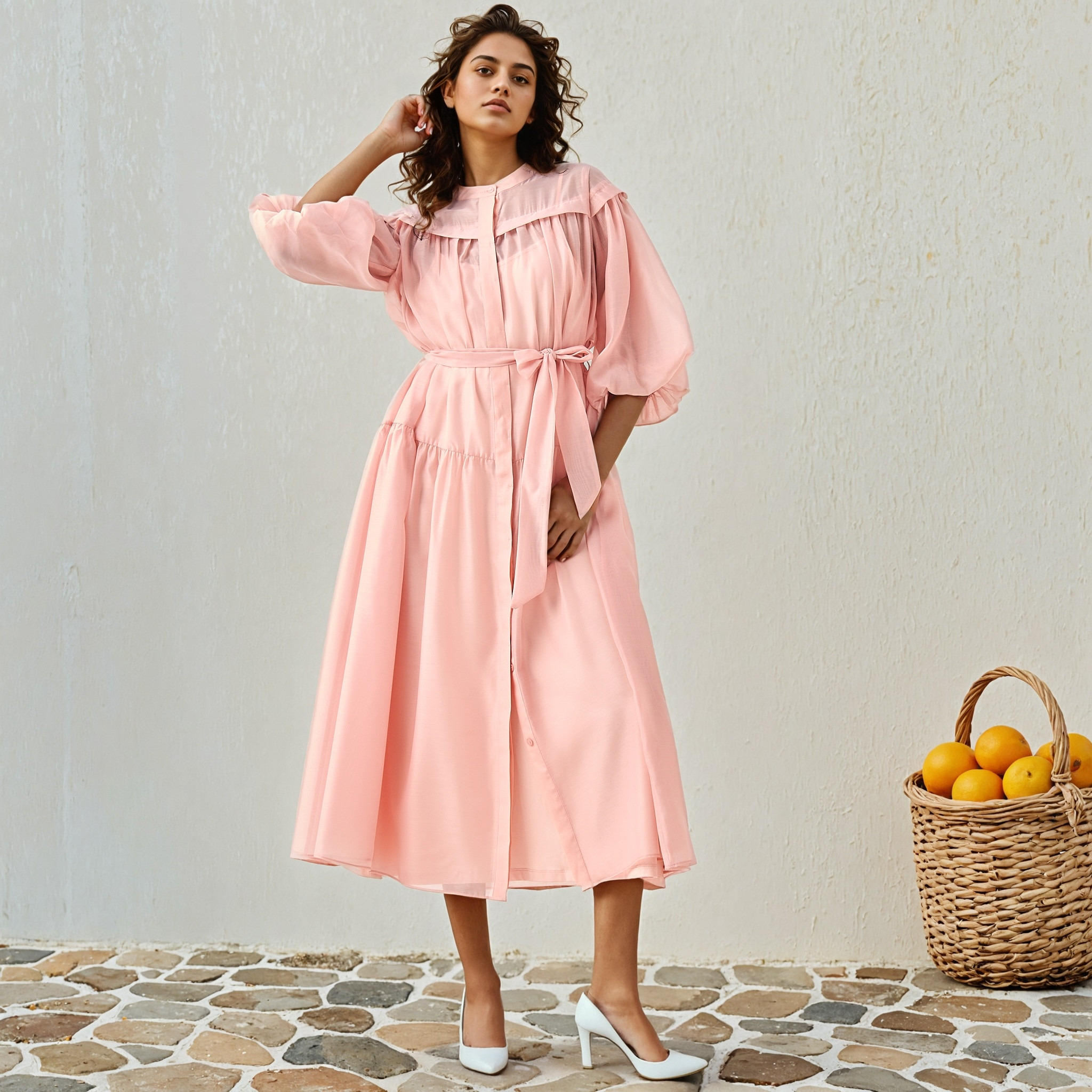 2Xtremz Sheer Tiered Midi Dress with Mandarin Collar-women-clothing-dresses-image-2
