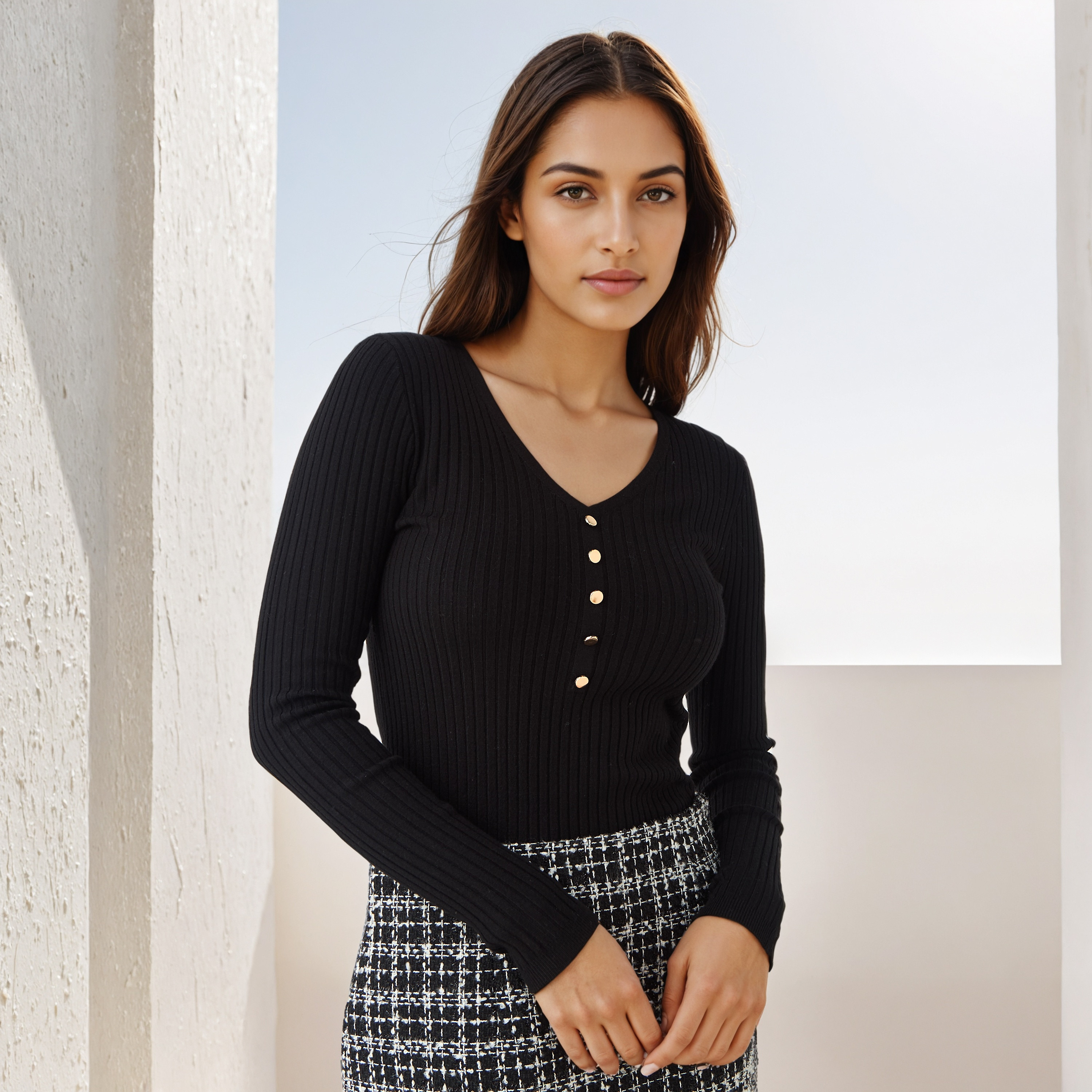 كنزة مضلعة بياقة V من تو إكستريمز-women-winterwear-cardigansandjumpers-jumpers-image-7