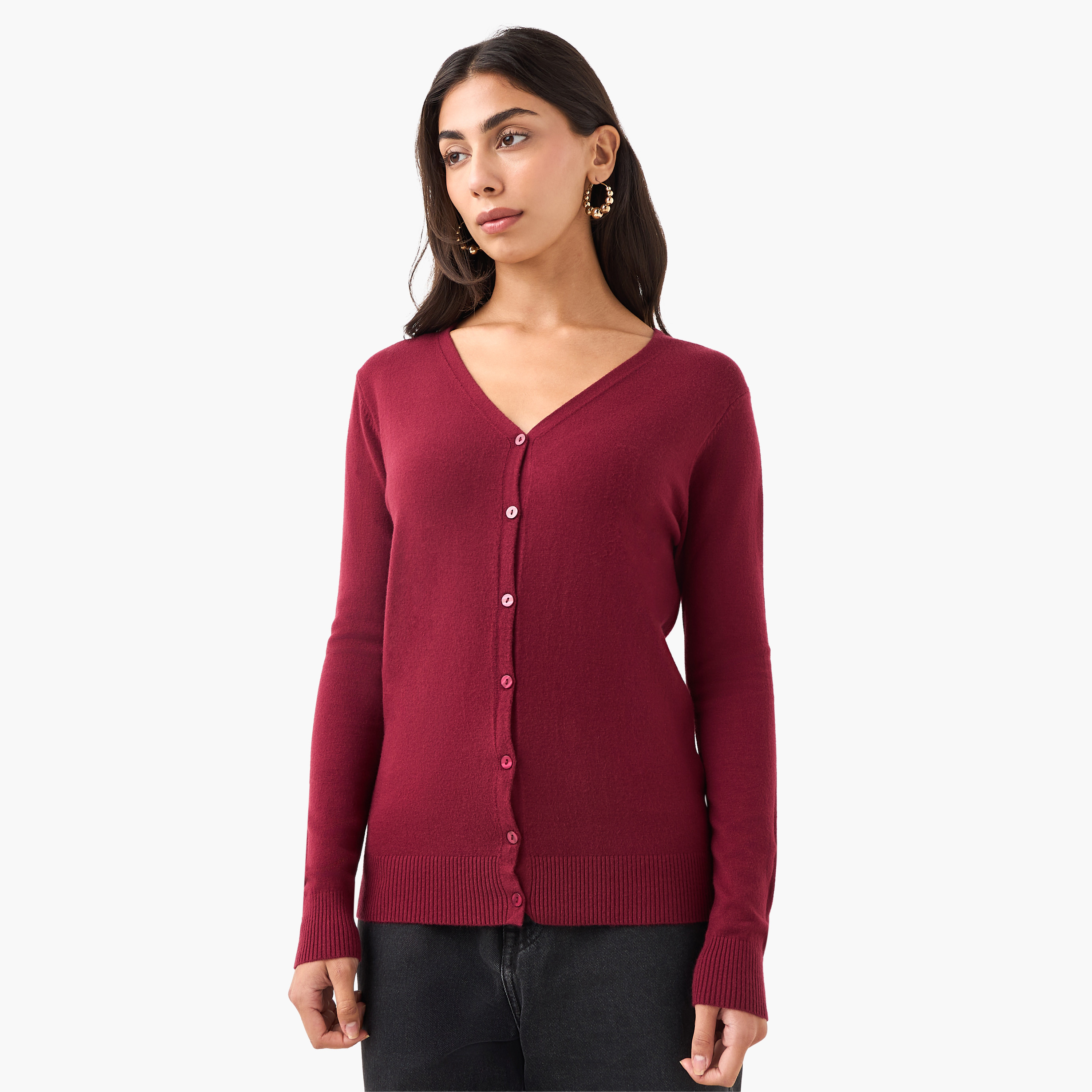 2Xtremz Textured V-neck Tricot Cardigan-women-winterwear-cardigansandjumpers-cardigans-image-1