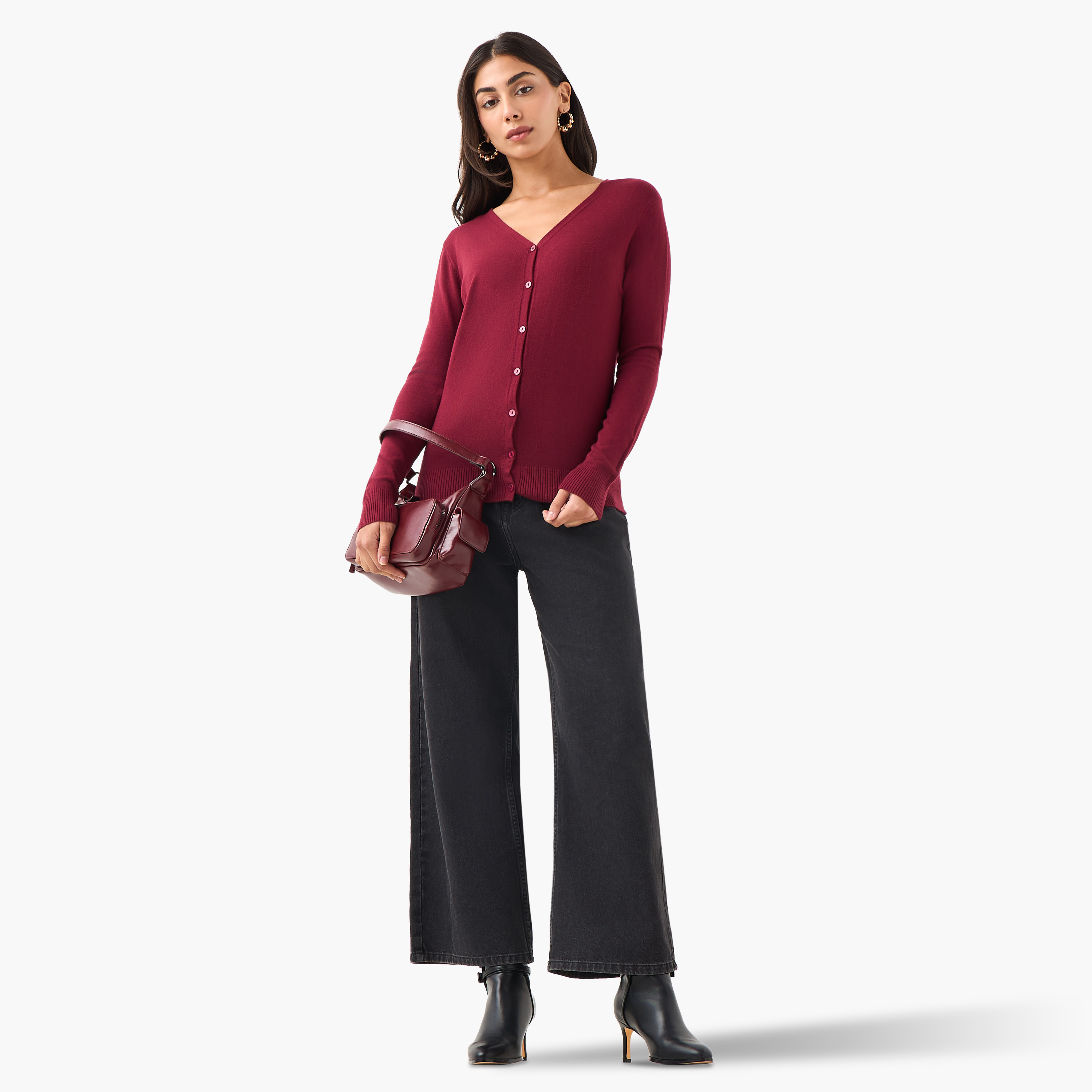 2Xtremz Textured V-neck Tricot Cardigan-women-winterwear-cardigansandjumpers-cardigans-image-2