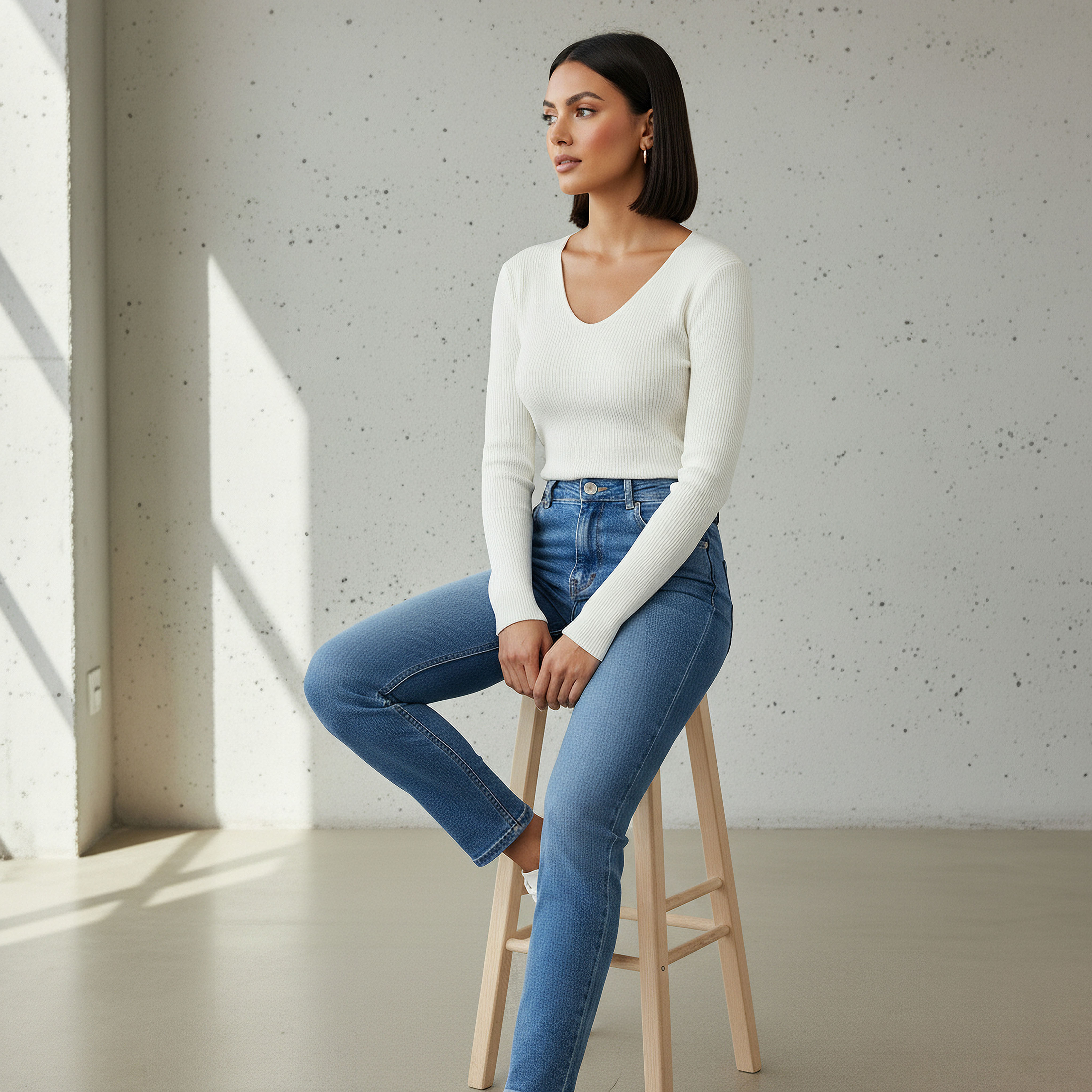كنزة تريكو مضلعة بقصة عادية وياقة V من تو إكستريمز-women-clothing-cardigansandjumpers-jumpers-image-5