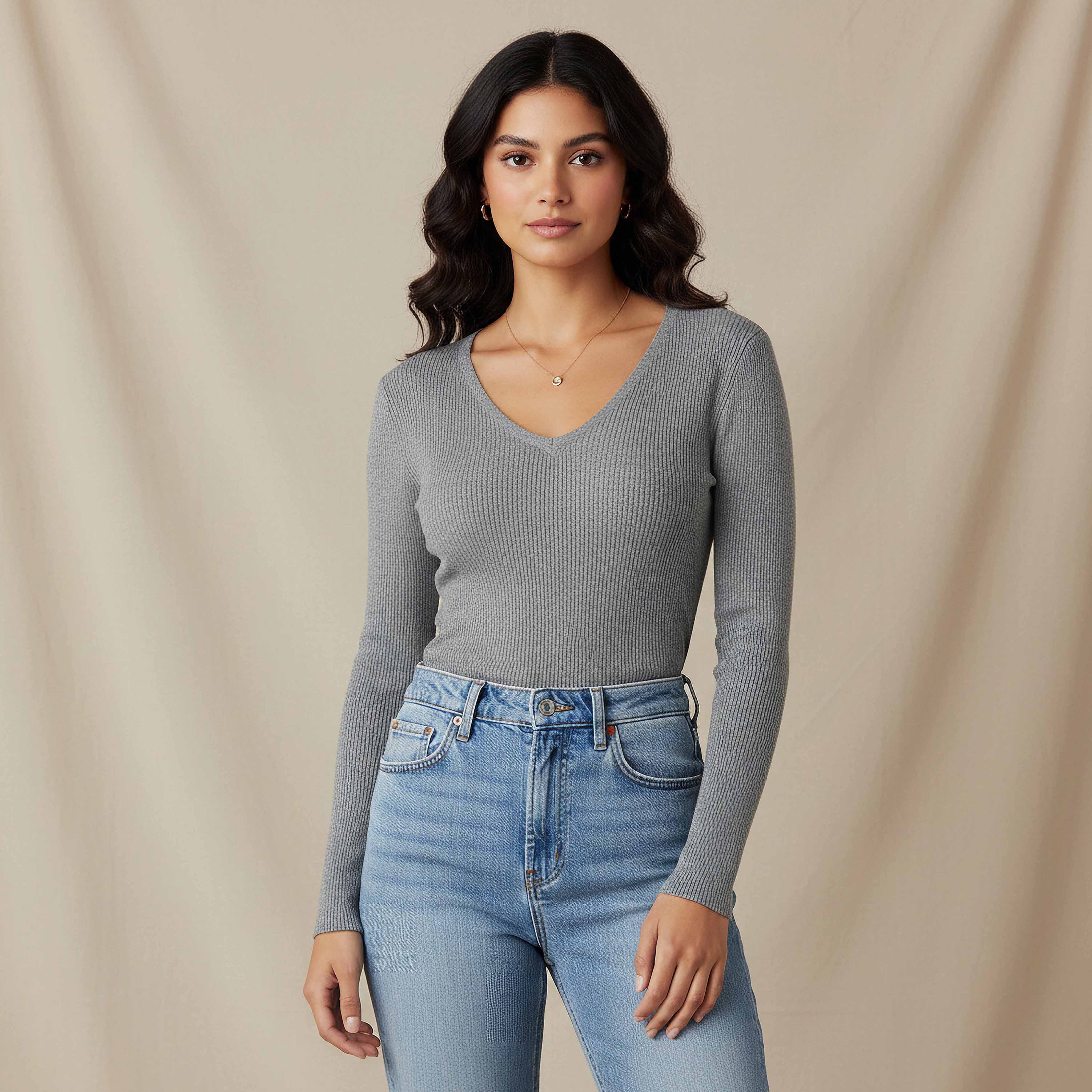 2Xtremz Regular Fit Ribbed V-neck Tricot Sweater-women-clothing-cardigansandjumpers-jumpers-image-1