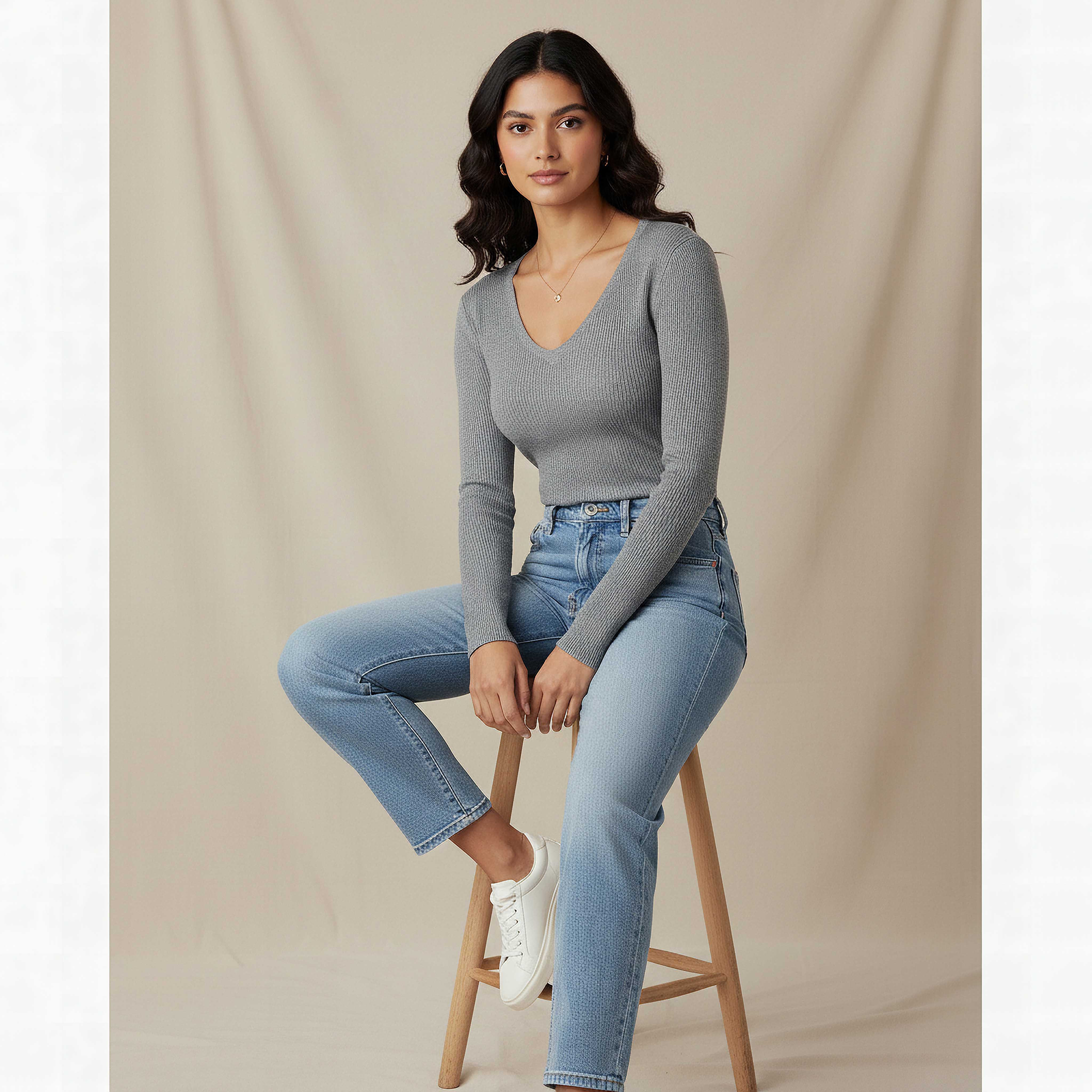 2Xtremz Regular Fit Ribbed V-neck Tricot Sweater-women-clothing-cardigansandjumpers-jumpers-image-5
