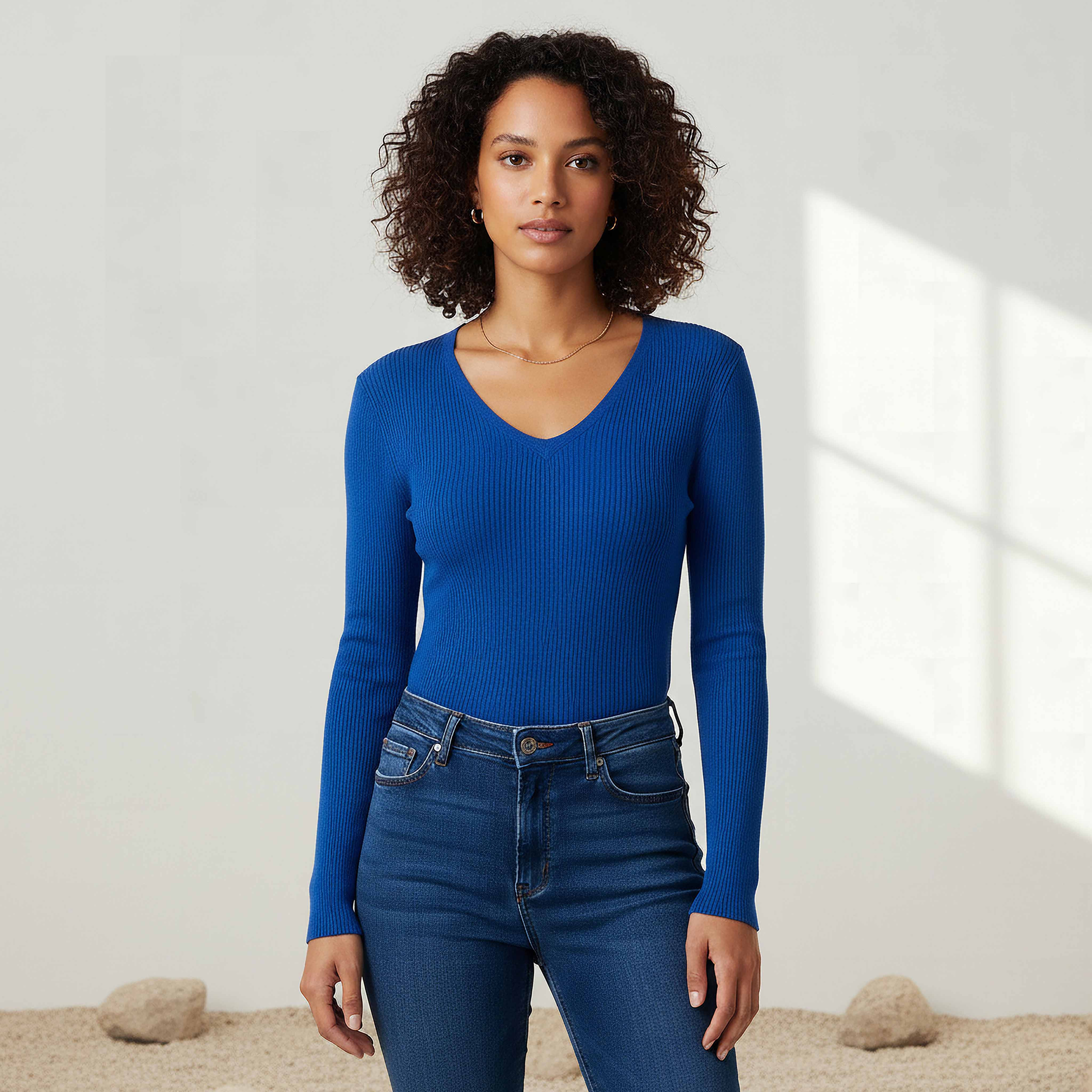 2Xtremz Regular Fit Ribbed V-neck Tricot Sweater-women-clothing-cardigansandjumpers-jumpers-image-1