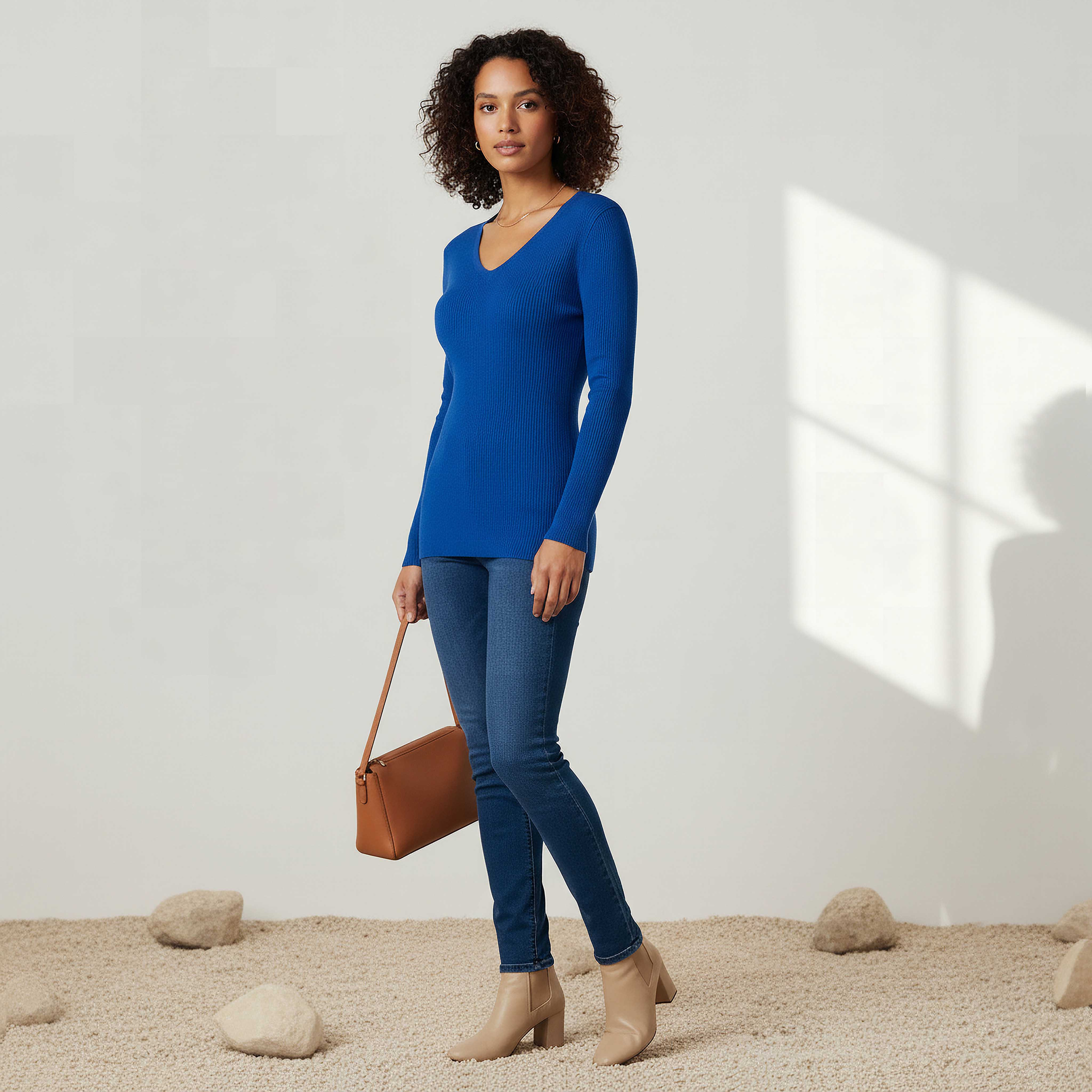 كنزة تريكو مضلعة بقصة عادية وياقة V من تو إكستريمز-women-winterwear-cardigansandjumpers-jumpers-image-7